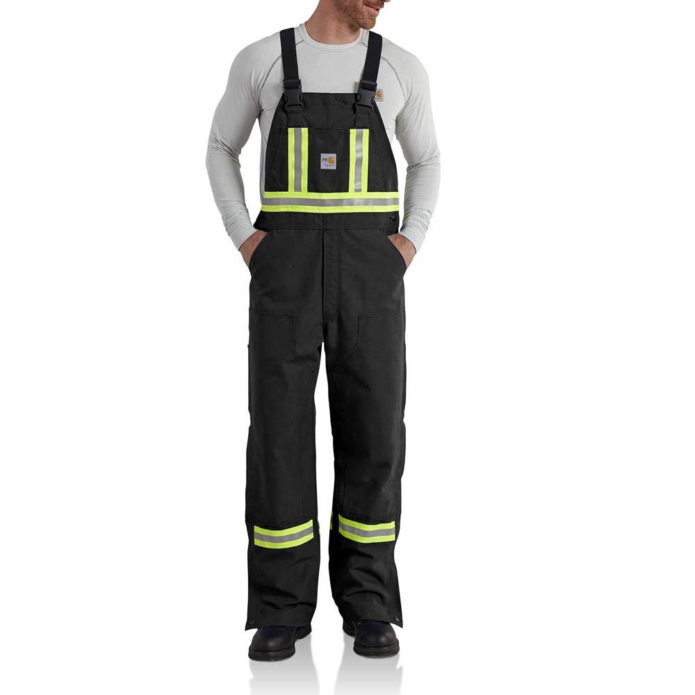 Carhartt Men's Flame-Resistant Striped Duck Bib Overalls - Unlined Work Coveralls for Construction, Welding & Outdoor Jobs