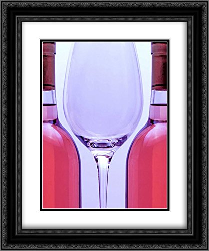 15x17 Black Ornate Framed Double Matted Museum Art Print - Wine Glass and Bottles Painting - Perfect for Dining Room, Kitchen Decor & Gift Giving