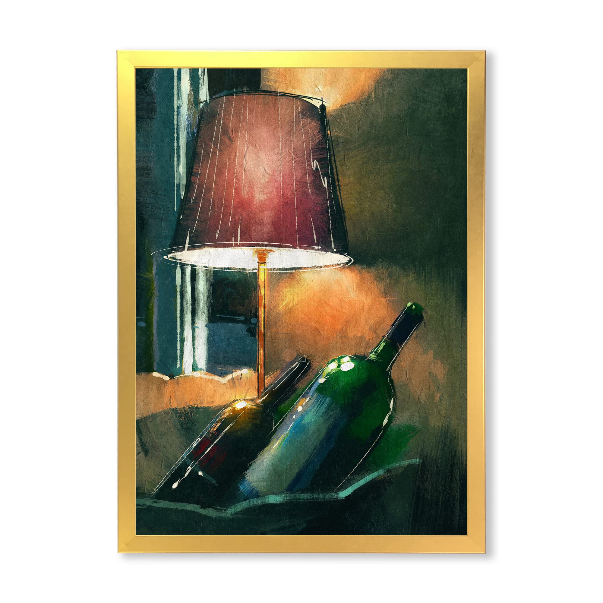 DesignQ LED Wine Bottle Wall Art - Glowing Orange Night Light for Home Decor, Bar, Restaurant & Office | Modern Framed Light-Up Decoration