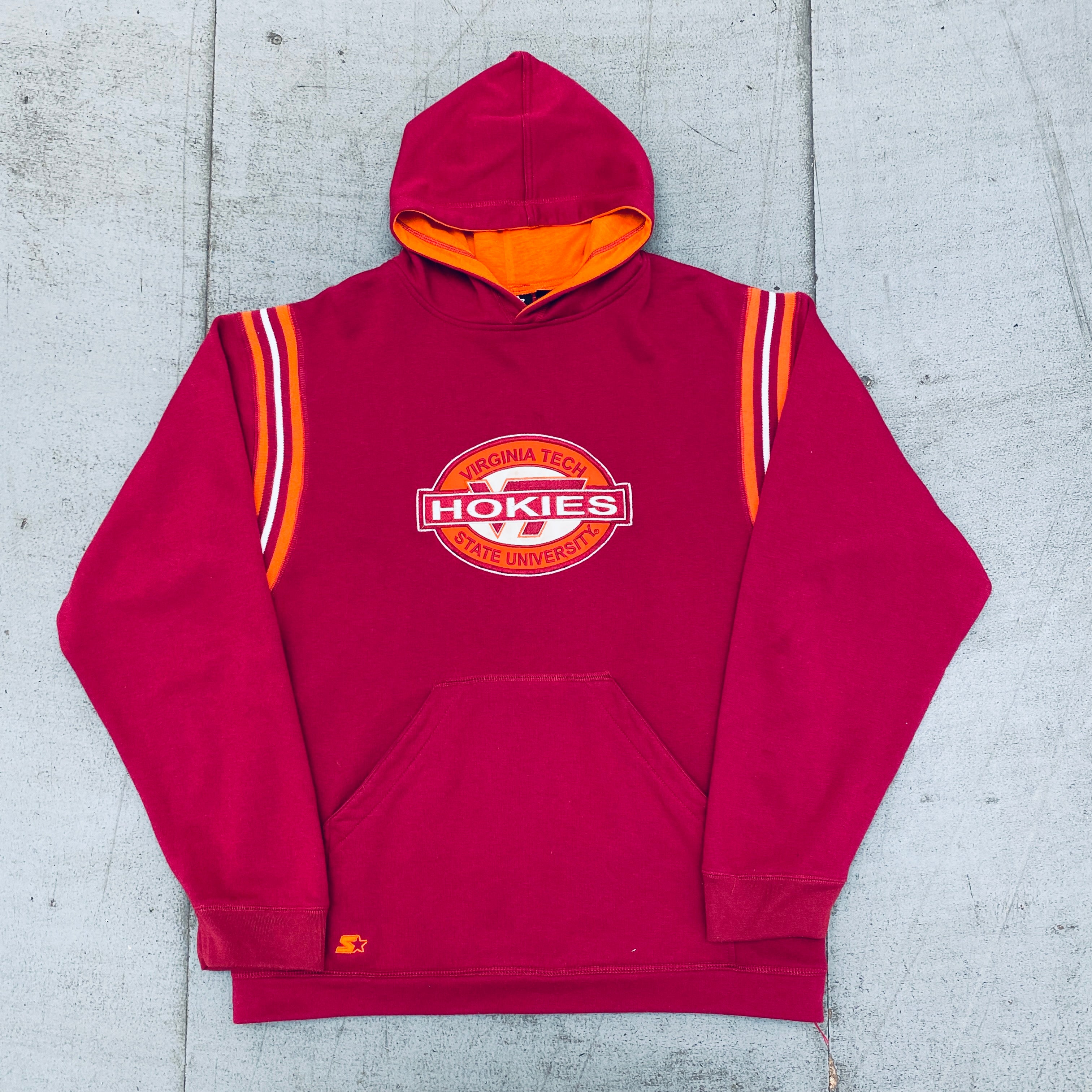 Virginia Tech Hokies 1990s Vintage Embroidered Spellout Starter Hoodie Sweatshirt - Men's Medium, Retro College Fan Apparel for Game Day & Casual Wear