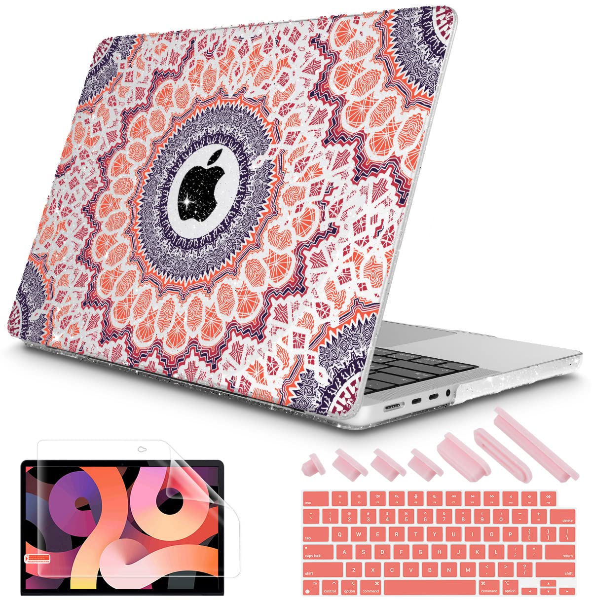 Durable Hard Shell Case for MacBook Pro 16 Inch (2021-2022, A2485, M1 Pro/Max) with Keyboard Cover & Screen Protector | Touch ID Compatible | Shiny Mandala Design | Perfect for Work, Travel & Home Office Use