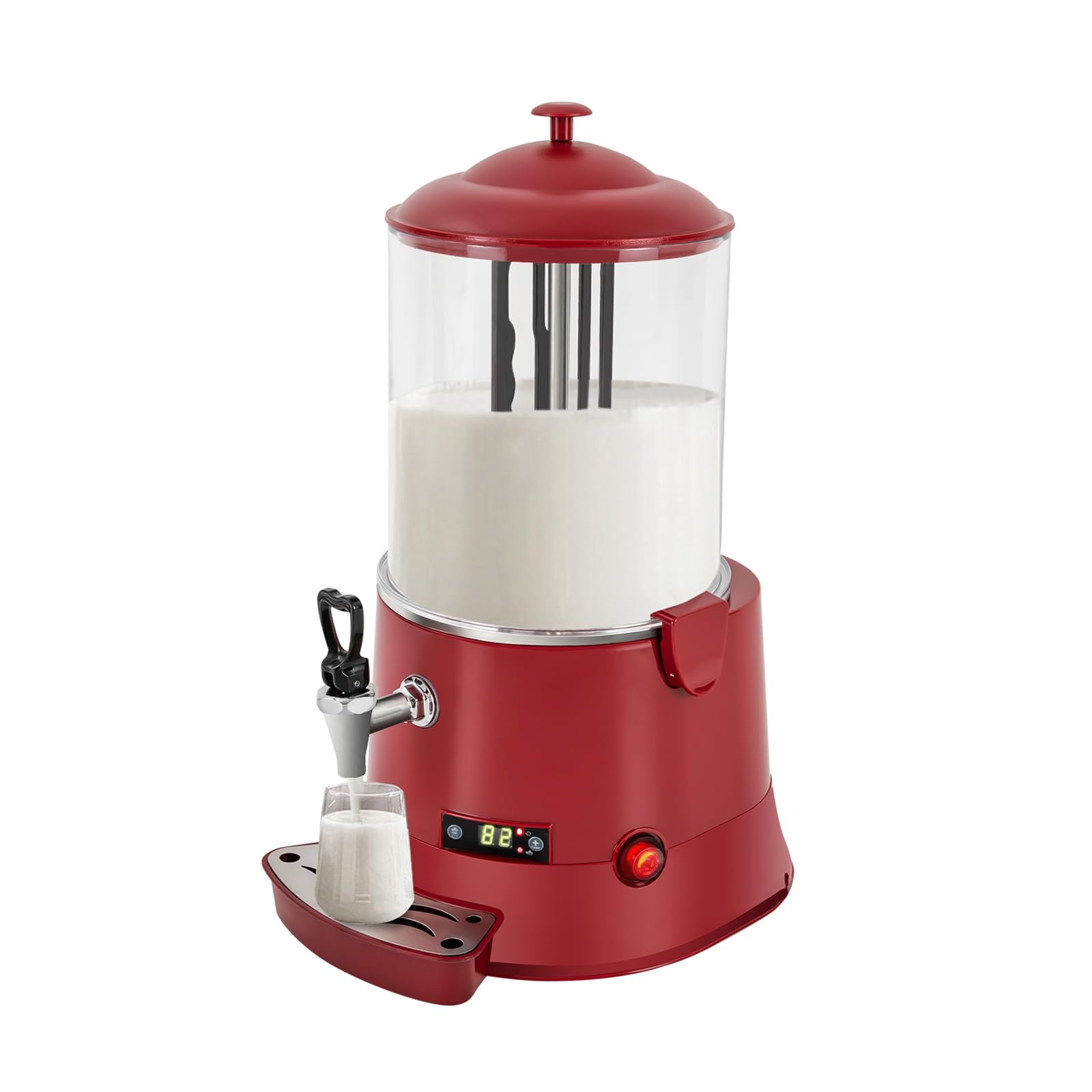 Commercial Hot Chocolate Machine 10L/2.64Gal 400W with Temperature Control (30-90℃/86-194℉) - Stainless Steel & PVC Beverage Warmer for Coffee, Milk Tea, Hot Chocolate - Perfect for Cafes, Restaurants & Events (40x32x57cm/15.7x12.6x22.4in, Red)
