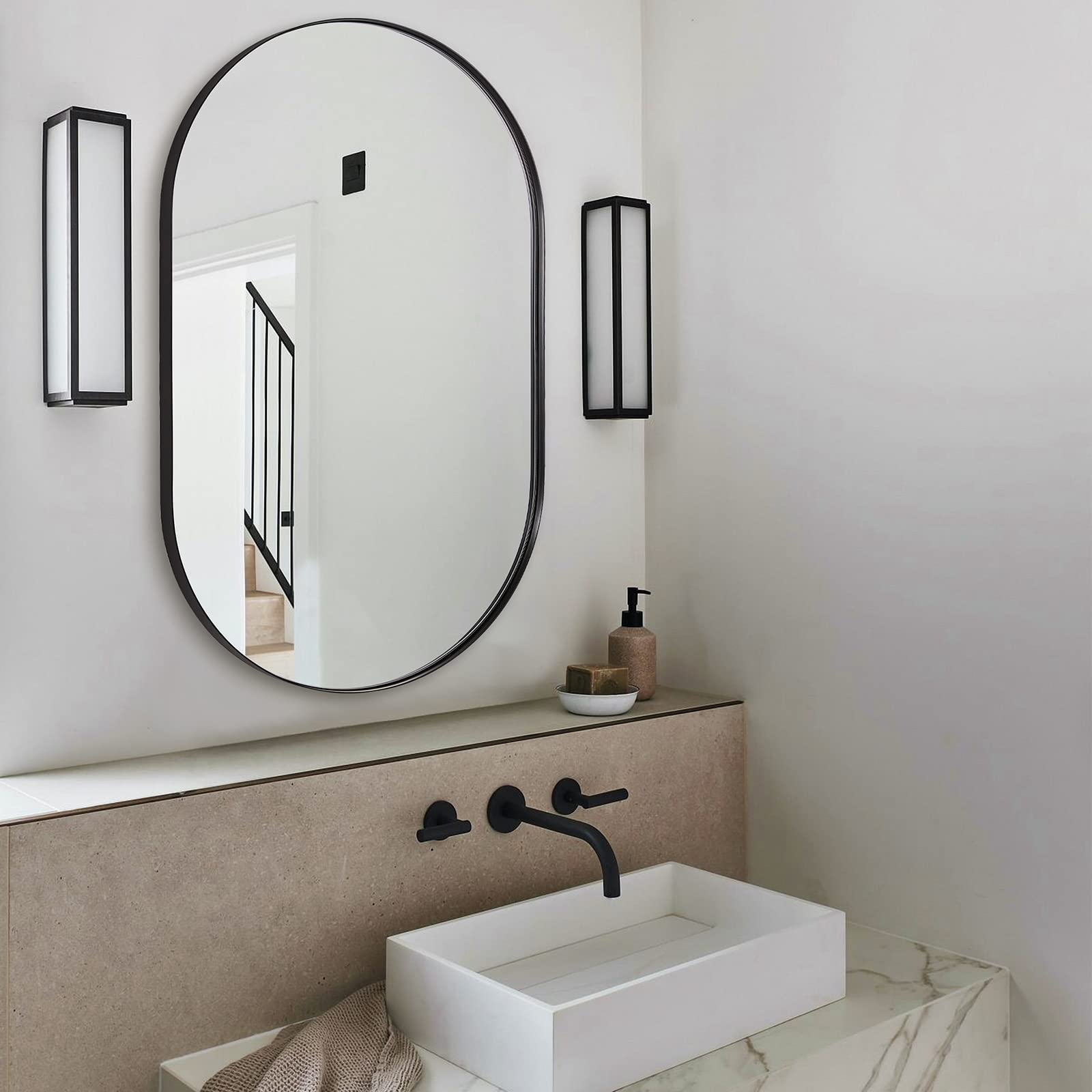 ANDY STAR 26x38 Inch Black Oval Wall Mirror with 1