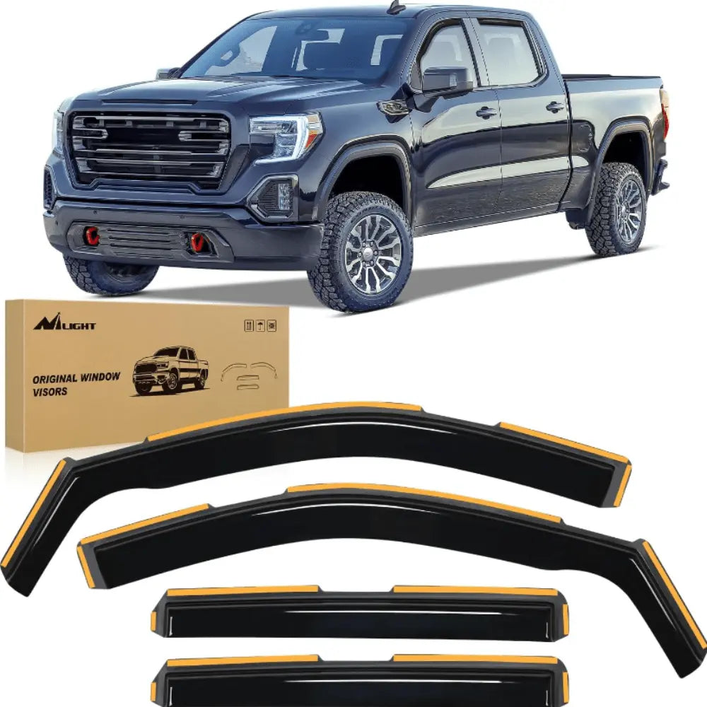 2024 Chevy Silverado 1500 Crew Cab & GMC Sierra 1500 Crew Cab Acrylic Rain Guards - 4 Piece Set for Window Protection (Fits 2019-2024 Models) - Perfect for Rainy Weather and Off-Road Adventures