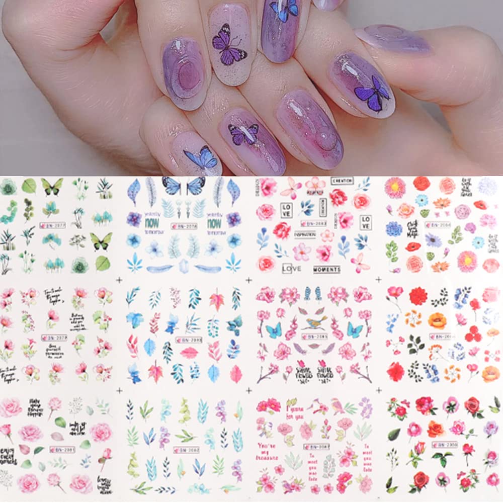 Blooming Flower Nail Stickers - 24 Sheets DIY Nail Art Decor for Women & Girls | Spring Summer Manicure