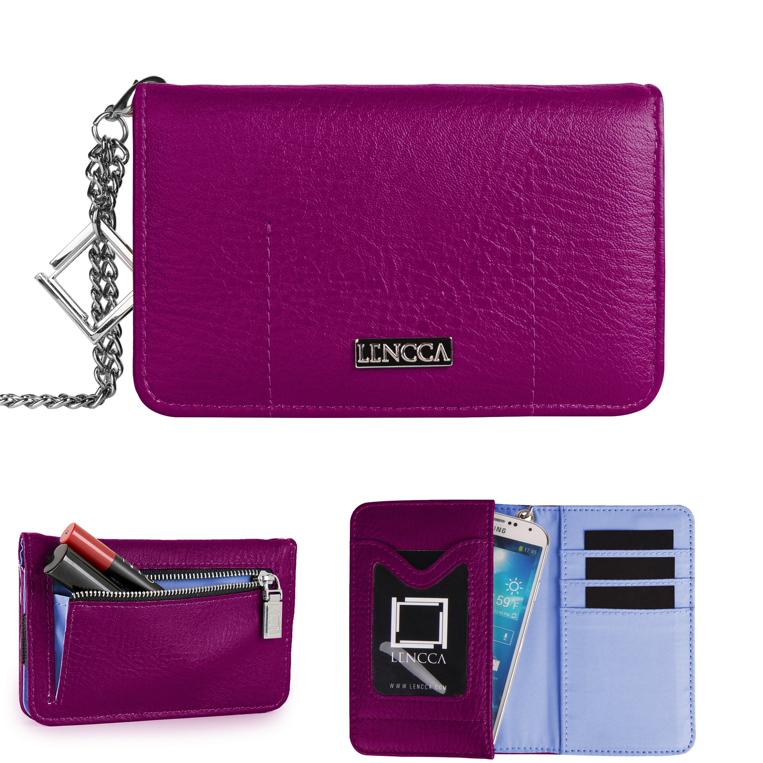 Lencca Kymira Wristlet Wallet Clutch for LG Optimus Zone 3/K4/Tribute 2/Volt/Tribute/Escape/Lancet/Logos - Slim RFID Blocking Phone Purse with Wrist Strap - Perfect for Parties, Shopping & Everyday Use