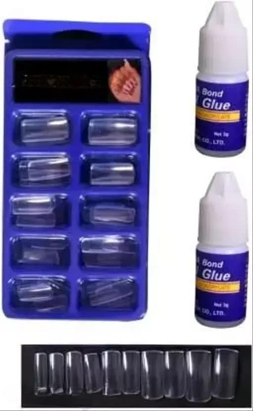 Gold Max 100 Pcs Clear Transparent Fake Nails with 2 Pack Strong Nail Glue - Perfect for DIY Manicure, Home Salon & Party Nail Art