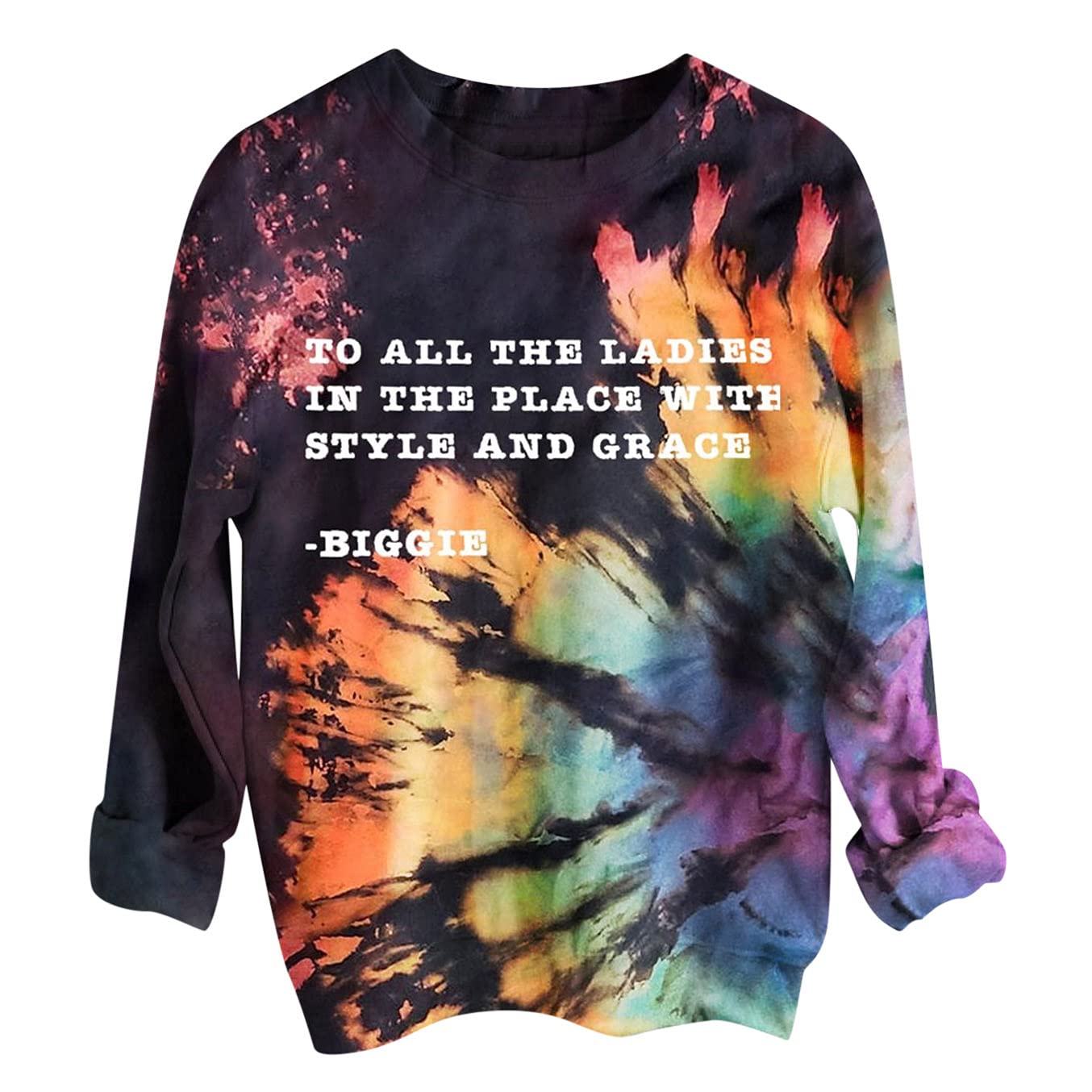 FMCHICO Women's Loose Long Sleeve Printed Sweatshirt - Cozy Casual Pullover with Curled Hem for Fall & Winter Fashion (Perfect for Daily Wear, Office, and Weekend Outings)