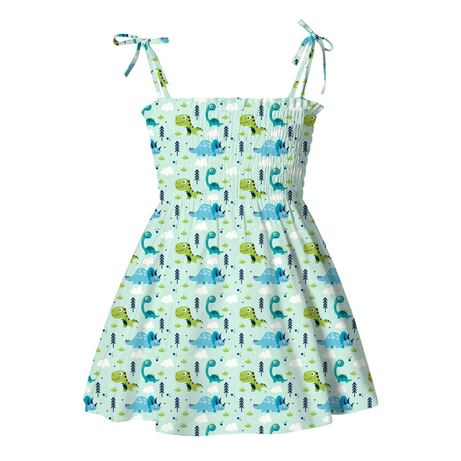 TANGTANGYI Girls Midi Dress 3/4 Sleeve Fashion High Neck Pleated Mini Dress with Cartoon Print and Belt - Perfect for Wedding Guest, Party, and Casual Wear