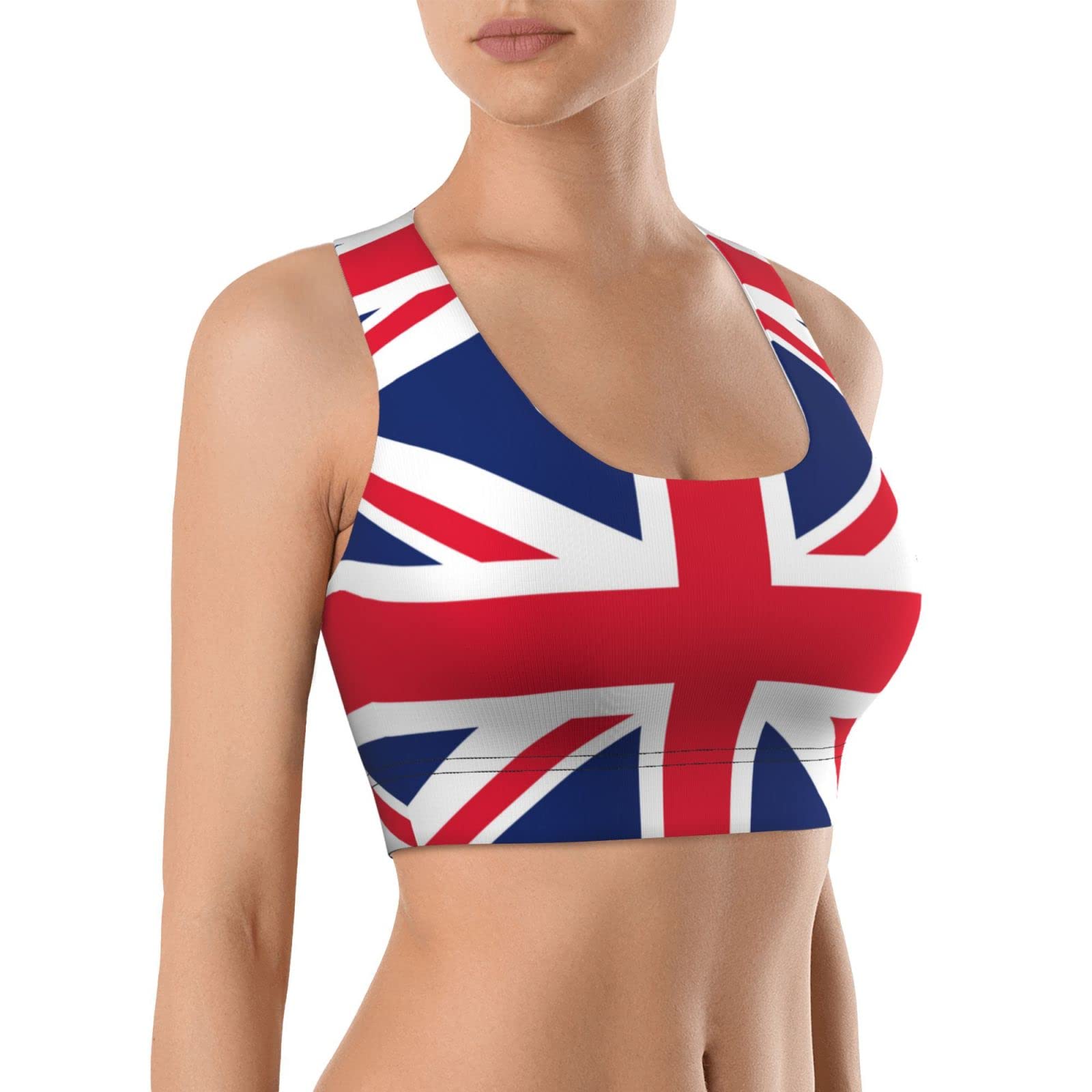Women's Union Jack Racerback Sports Bra - Padded Workout Bra for Running, Yoga & Fitness | Great for Gym, Training & Active Lifestyle
