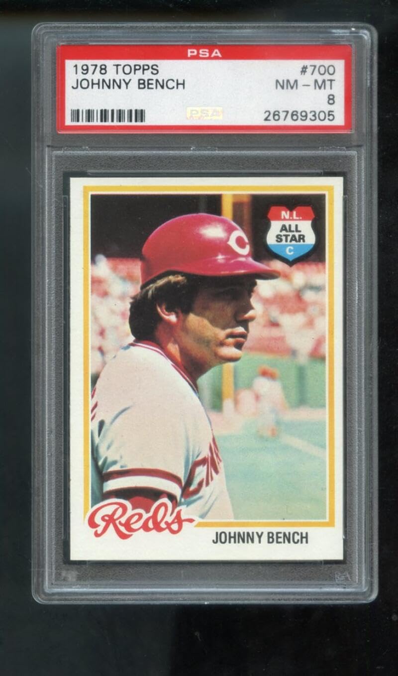 1978 Topps #700 Johnny Bench PSA 8 Graded Baseball Card - MLB Cincinnati Reds Legend - Perfect for Collectors, Sports Memorabilia & Baseball Fans - Display in Home, Office or Man Cave