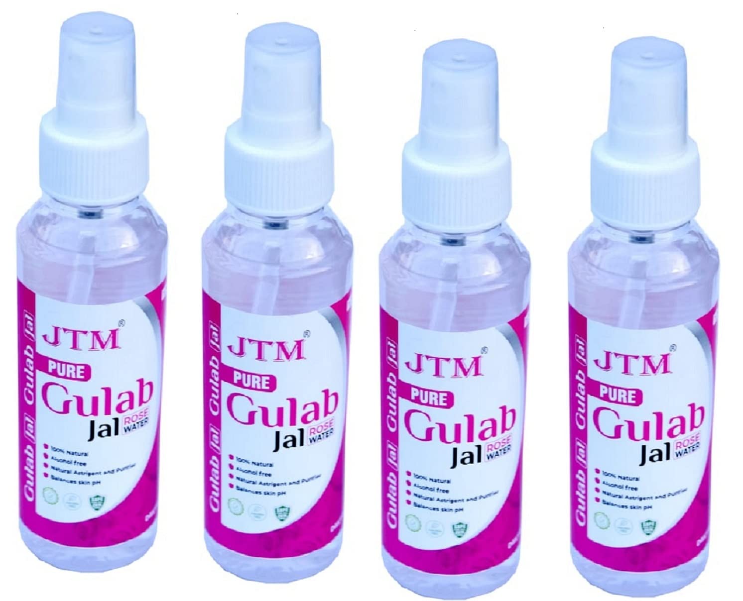 JTM Rose Water Gulab Jal Face Cleanser & Toner - 100% Natural, Sulfate-Free Facial Spray for Men & Women (Pack of 4) | Hydrating, Refreshing & Soothing for Daily Skincare, Makeup Removal & Post-Shave Care