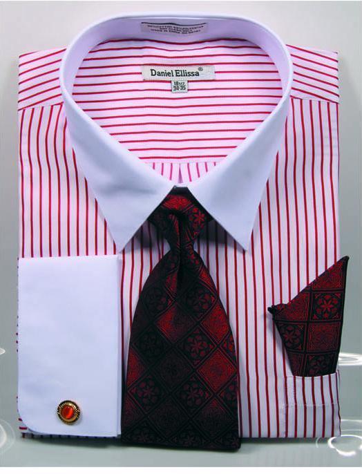 Stylish Men's Red Pinstripe Dress Shirt with White Collar - Perfect for Business Meetings, Weddings & Formal Events