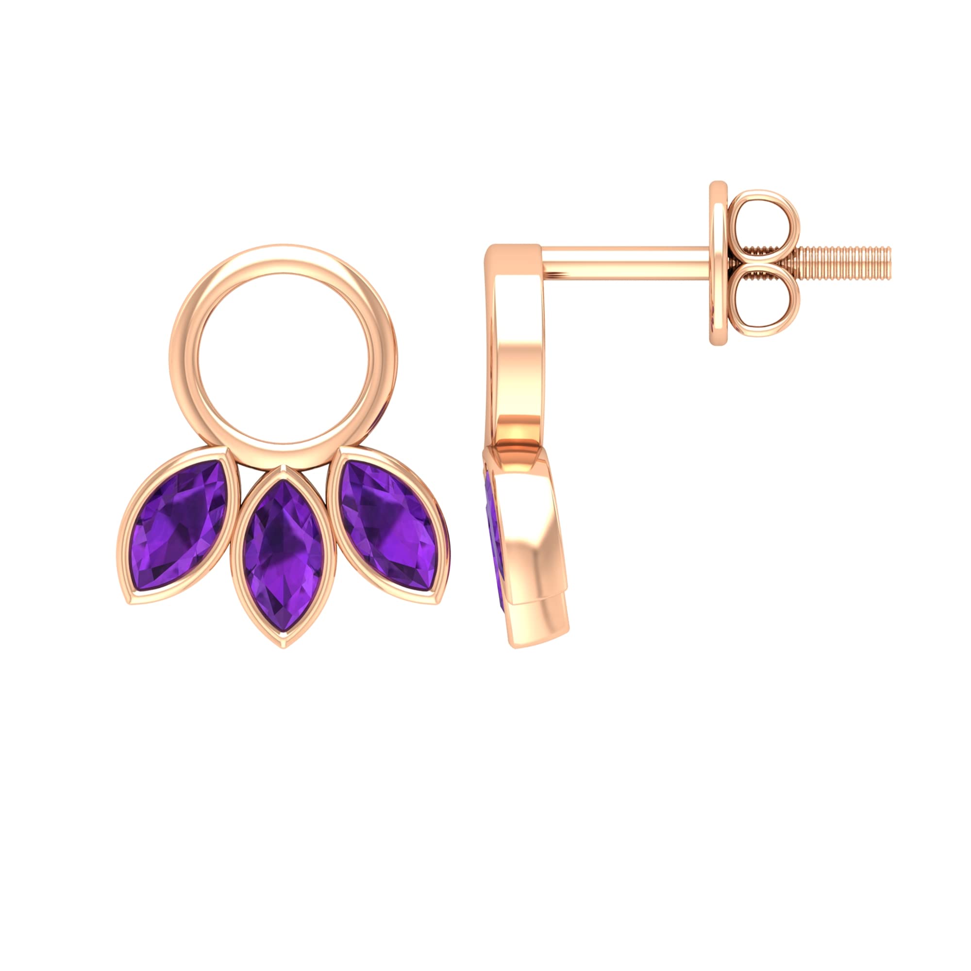 1/2 CT Marquise Cut Amethyst Stud Earrings - 14K Solid Gold Minimalist Bezel Set Purple Gemstone Jewelry for Women | Perfect for Weddings, Date Nights & Special Occasions