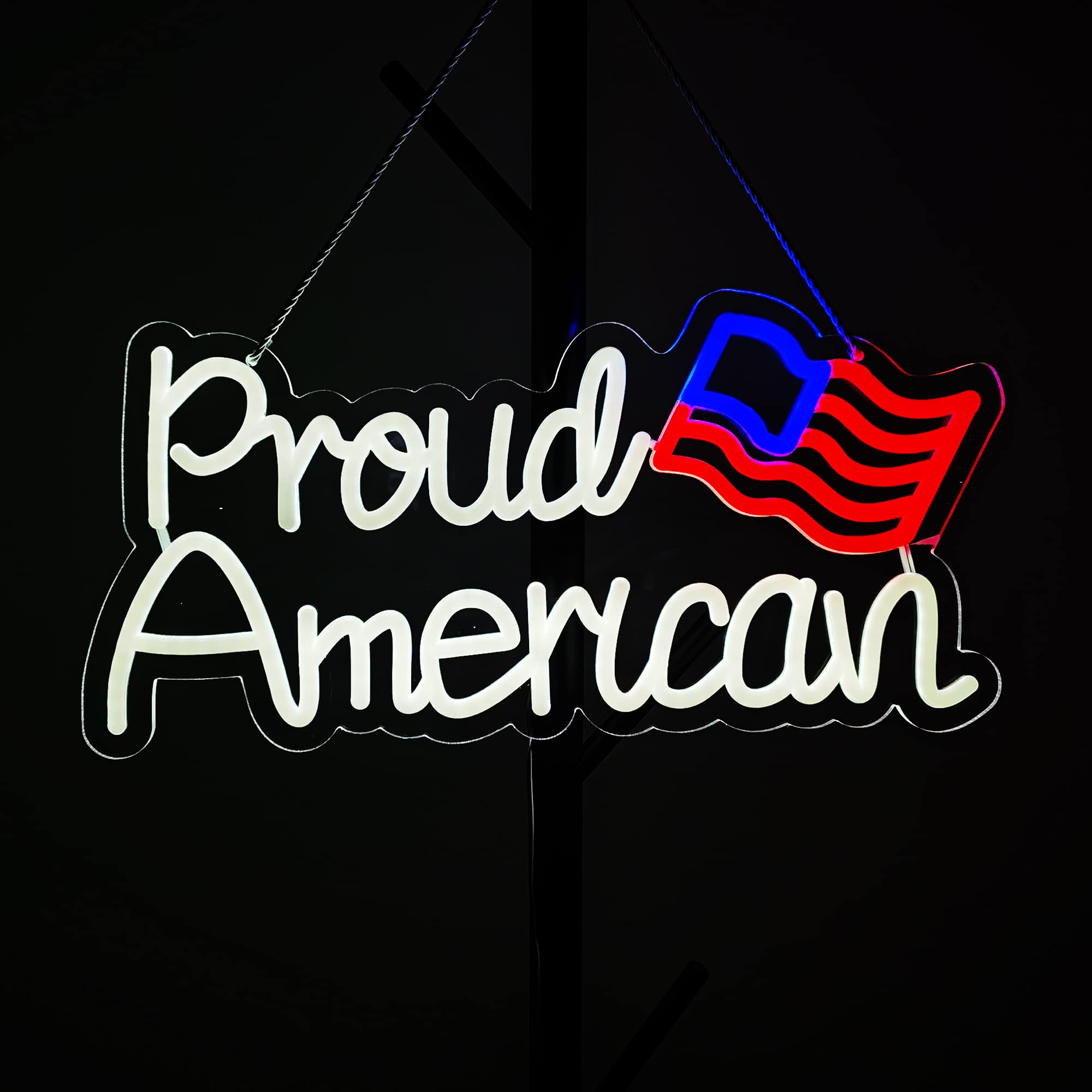 17x9 Inch American Flag Neon Sign - Patriotic Wall Light for Beer Bar, Club, Bedroom, Hotel, Pub, Cafe - Perfect for Wedding, Birthday Party & Home Decor Gifts
