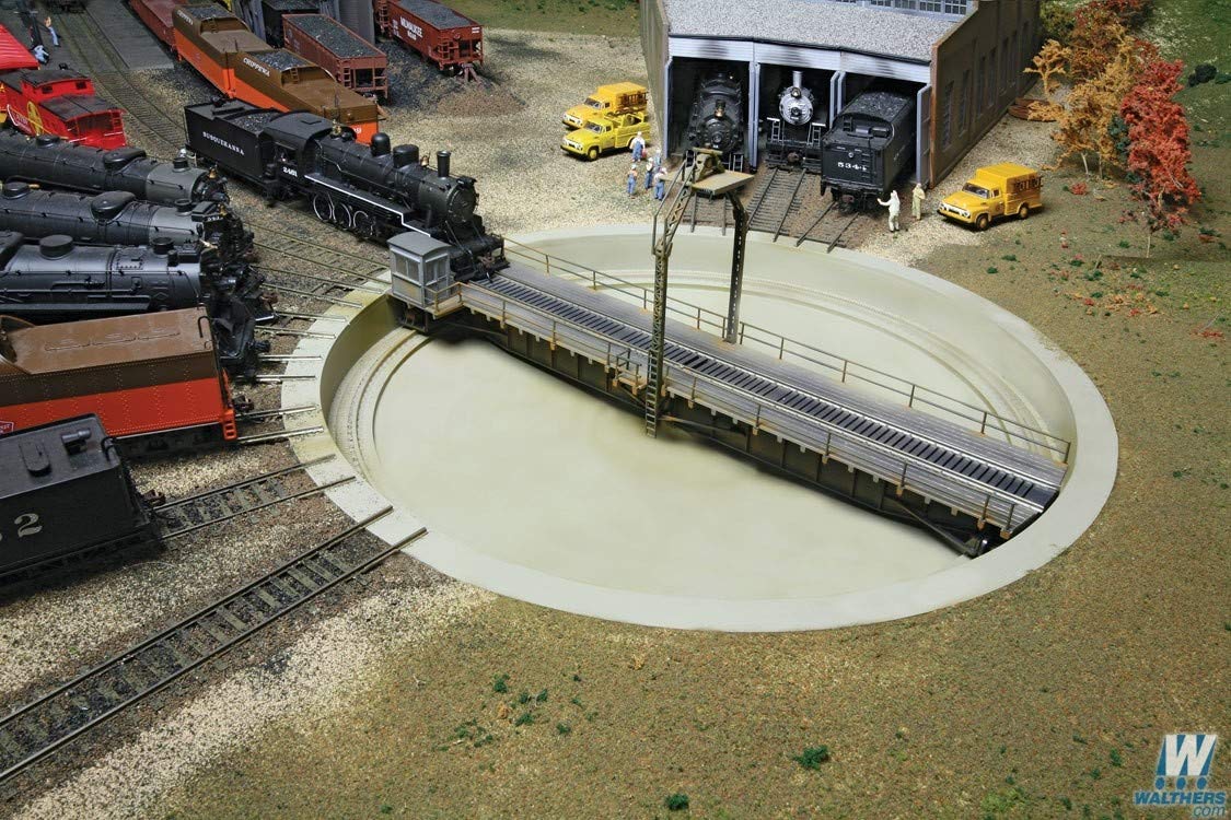 Walthers Cornerstone Motorized 90' Turntable with DCC - HO Scale Model Train Accessory for Realistic Railroad Layouts - Black