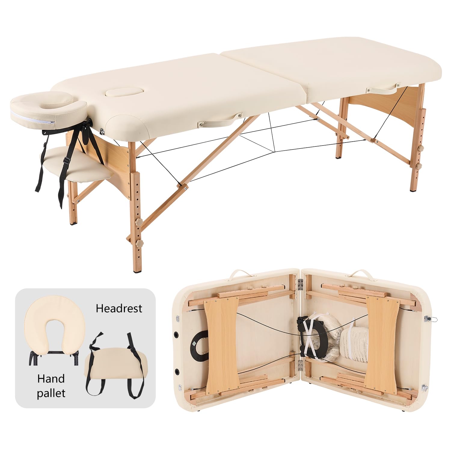 YOUNIKE Portable Folding Massage Table 70cm Wide - Adjustable Professional Facial Spa Salon Bed for Eyelash Extensions, Beauty Therapy & Tattoo - Lightweight Beige for Home & Salon Use