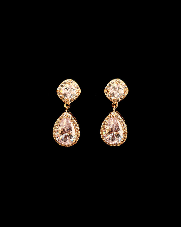 Gabriela by Johnny B at Kezani - Elegant Small Pear Drop Halo Wedding Earrings for Brides, Bridesmaids & Formal Occasions