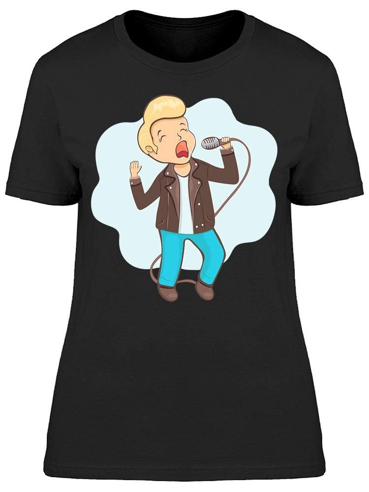 Smartprints Cartoon Man Singing Graphic T-Shirt for Women - Casual Funny Music Lover Tee for Concerts, Parties & Everyday Wear