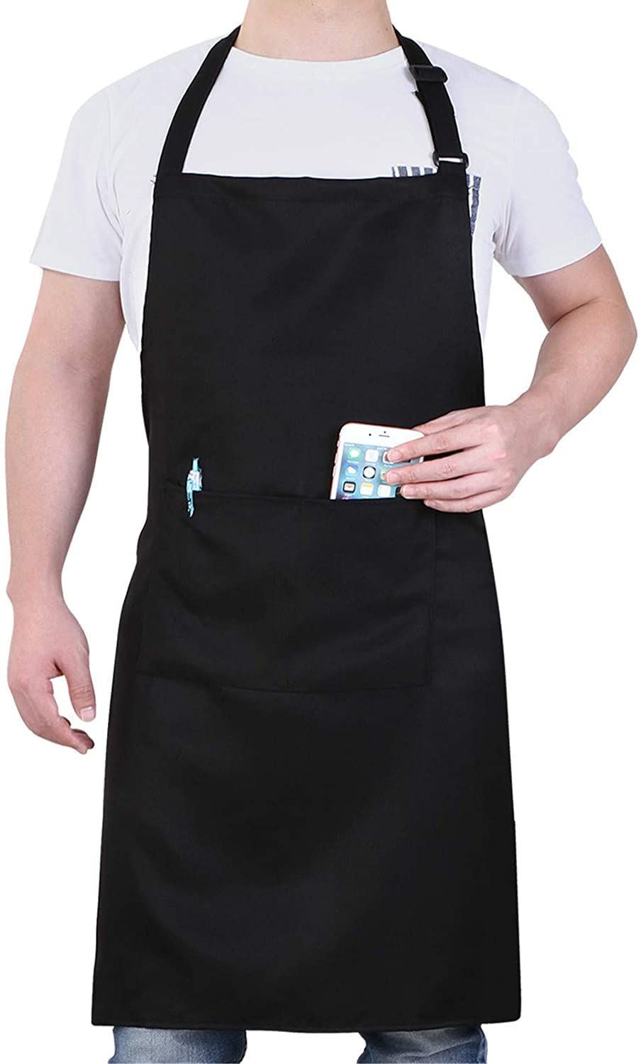 DDSHUN Adjustable Bib Apron with 2 Pockets - Durable Cooking Apron for Men & Women, Long Ties for Home Kitchen, Restaurant, Coffee House, Baking, Gardening, BBQ, and Outdoor Cooking