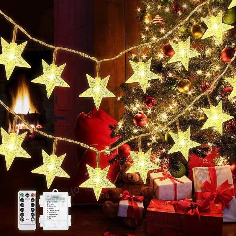 20Ft 40 LED Star String Lights - Battery Operated Waterproof Fairy Lights with Remote & Timer, 8 Lighting Modes - Perfect for Christmas Outdoor Decor, Bedroom Curtain Lights, Patio and Garden Party Lighting (Warm White)