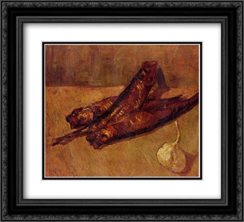Vincent van Gogh Still Life with Bloaters and Garlic Art Print - 22x20 Inch Black Ornate Framed Museum Quality Double Matted Reproduction - Perfect for Living Room, Dining Room, or Office Wall Decor