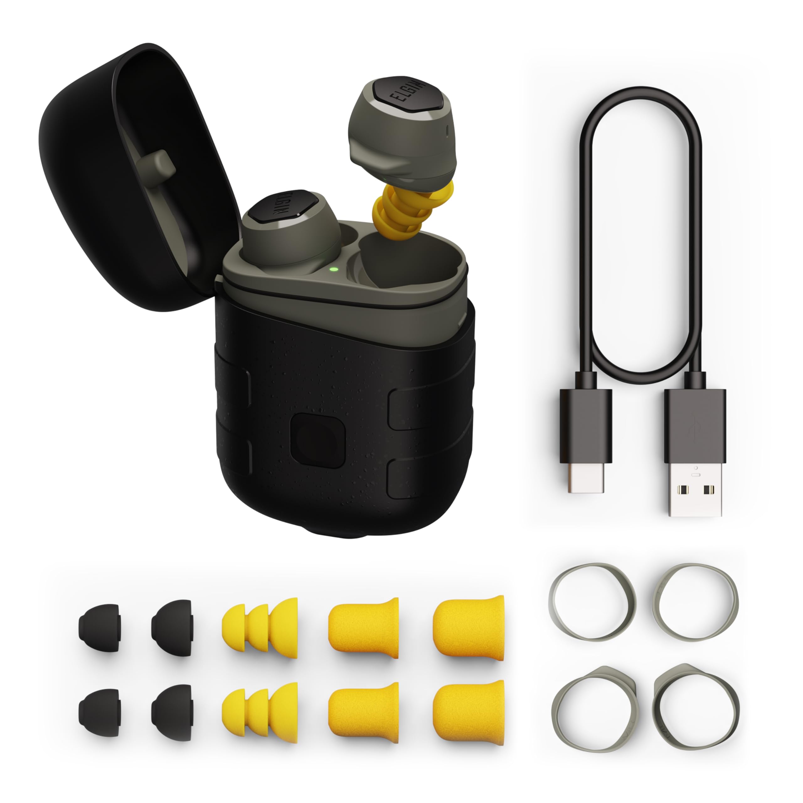 Elgin Rebel True Wireless Earbuds with 25dB Noise Reduction, Bluetooth 5.0 Headphones with Noise Cancelling Mic, 12+ Hour Battery Life & IP65 Waterproof Rating - OSHA Compliant Hearing Protection for Construction, Warehouse & Industrial Work Safety