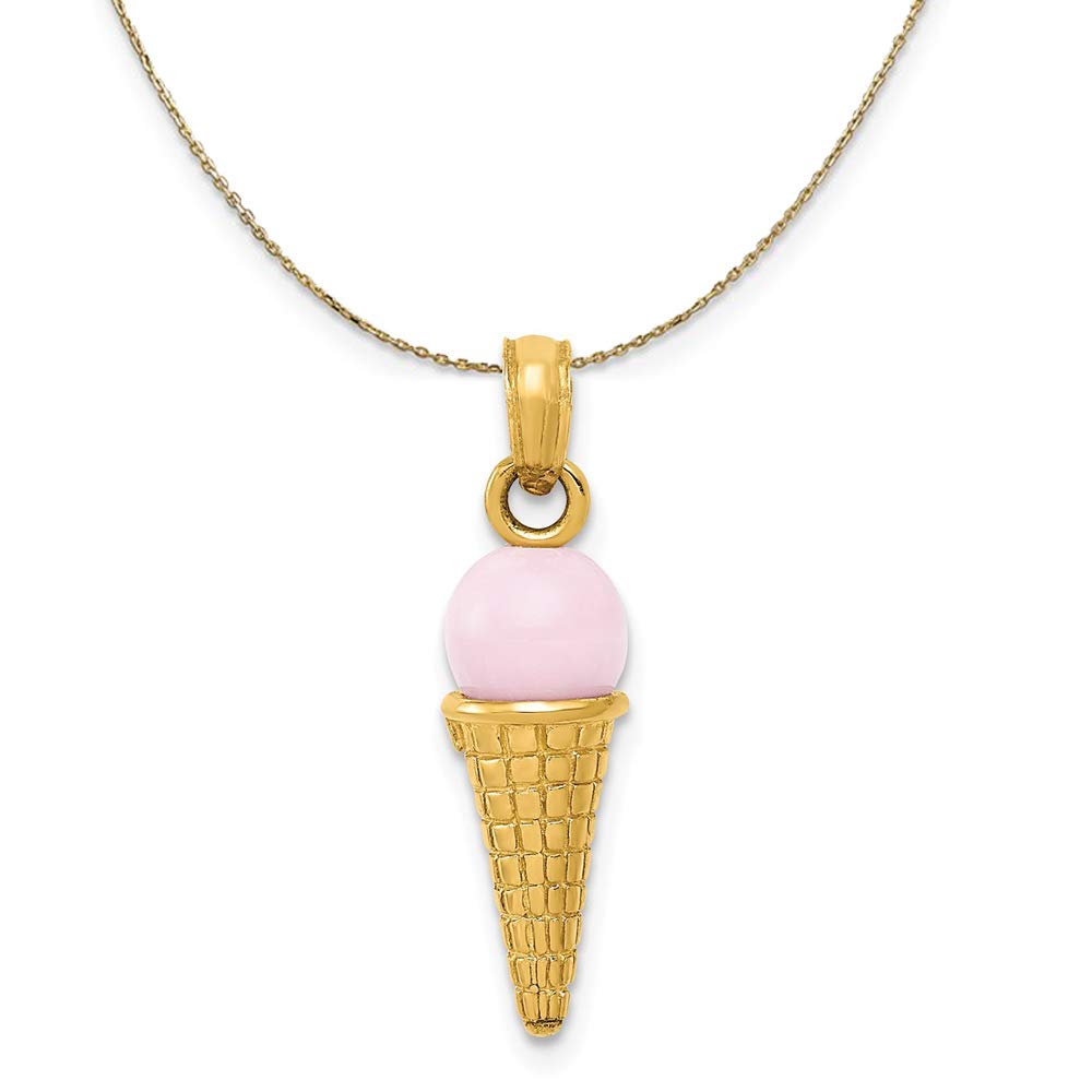 14K Yellow Gold Pink Ice Cream Cone Pendant Necklace - Dainty Black Bow Jewelry for Women, Girls | Perfect for Birthdays, Valentine's Day & Everyday Wear