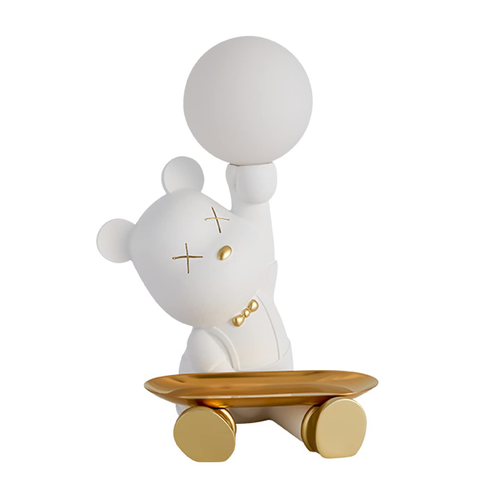 Bear Lift Design LED Desk Lamp for Kids - HATUO White Resin Night Light with Metal Tray | Perfect for Children's Bedroom, Study Room, Office & Living Room | Reading Lamp, Bedside Light & Decorative Lighting