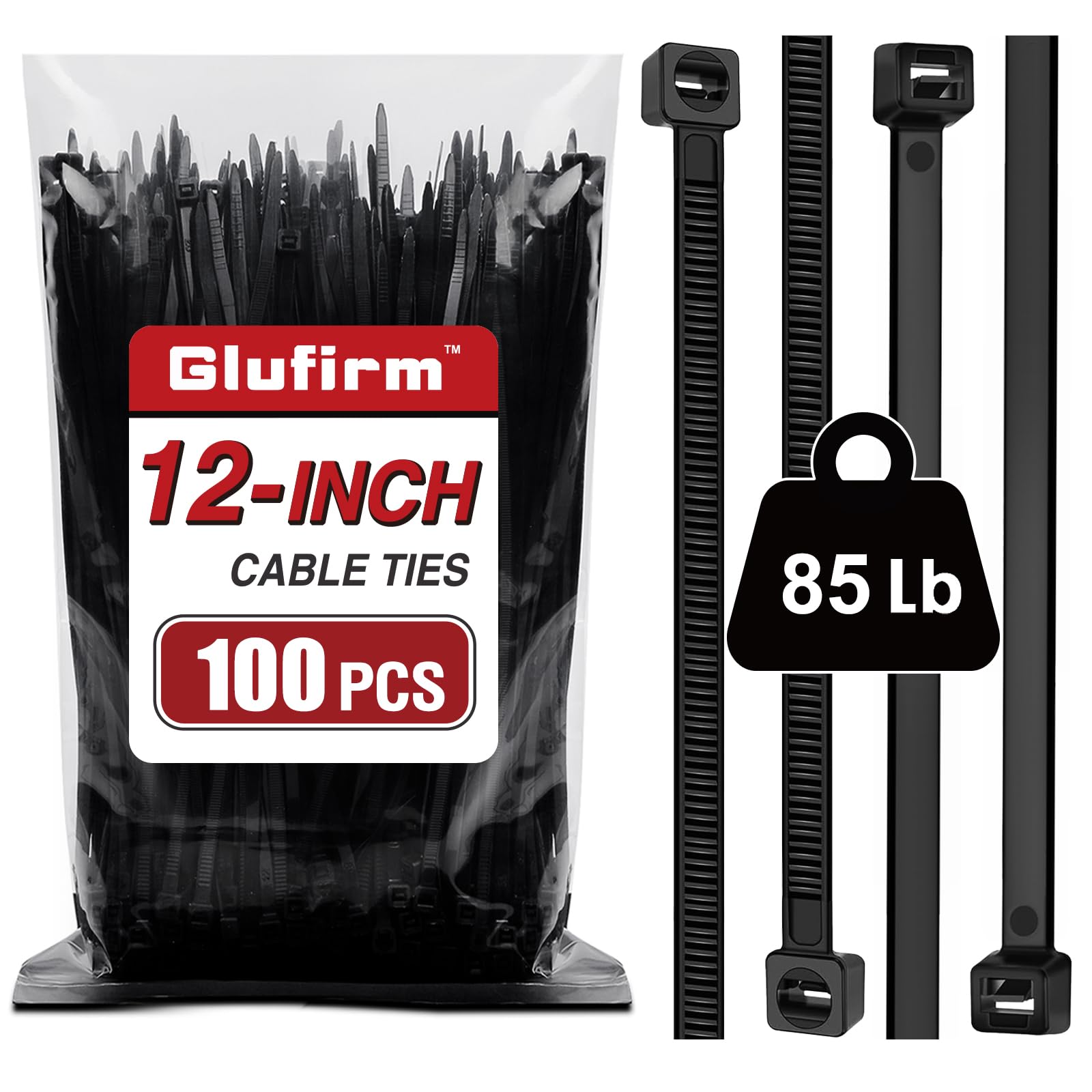 Heavy Duty Black Zip Ties 12 Inch (100 Pack) - 85 lb Tensile Strength, 1.7X Stronger Cable Ties for Wiring, Bundling & Organizing - Ideal for Home, Office & Industrial Use