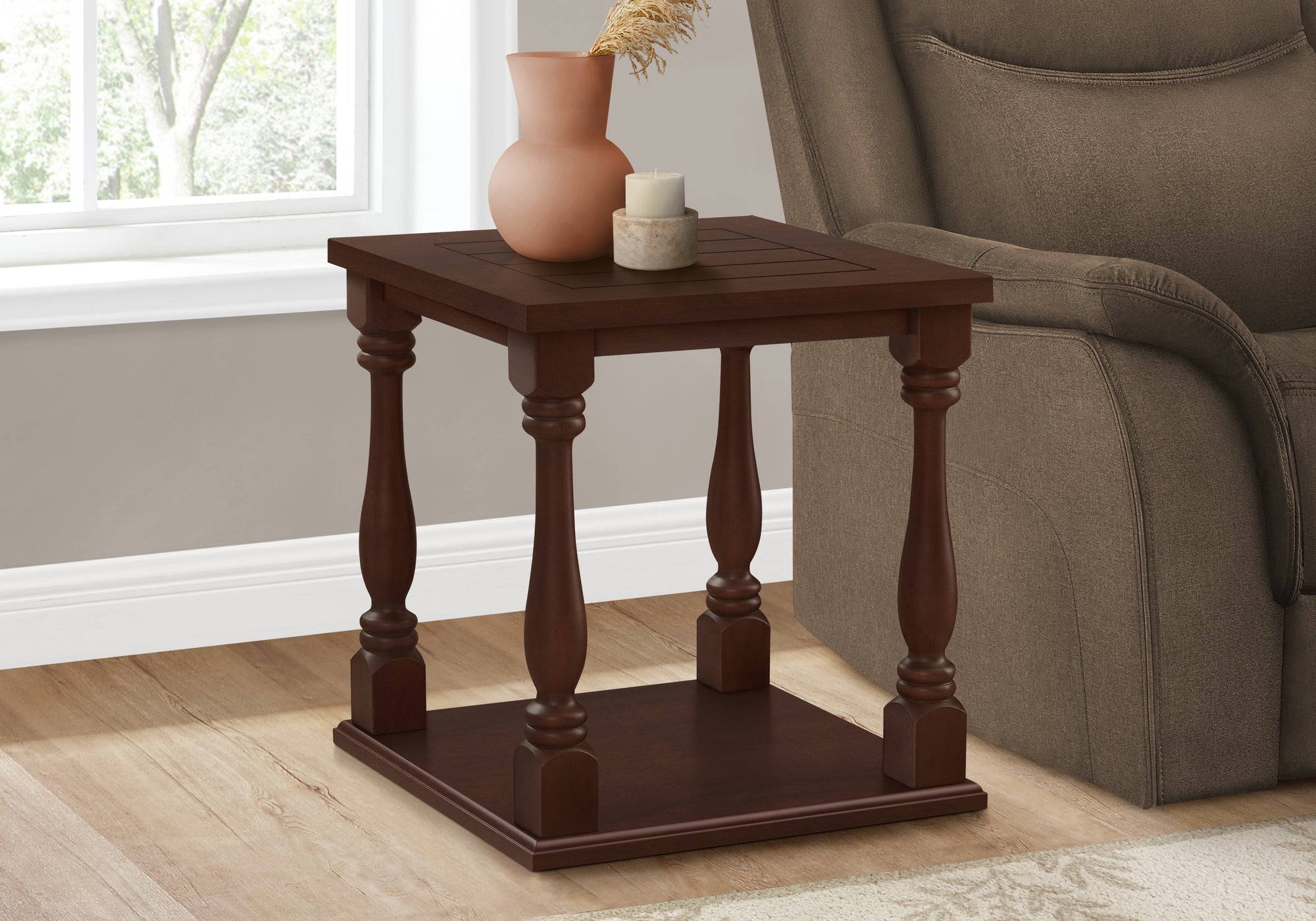 Modern Espresso Accent Table with Storage Shelf - Small Side Table for Living Room, Bedroom, or Office - Perfect for Coffee, Books & Decor