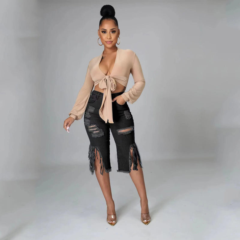 Stylish Ripped Stretch Jeans for Women - Comfortable High Waist Skinny Denim Pants - Perfect for Casual Outfits, Streetwear & Night Out