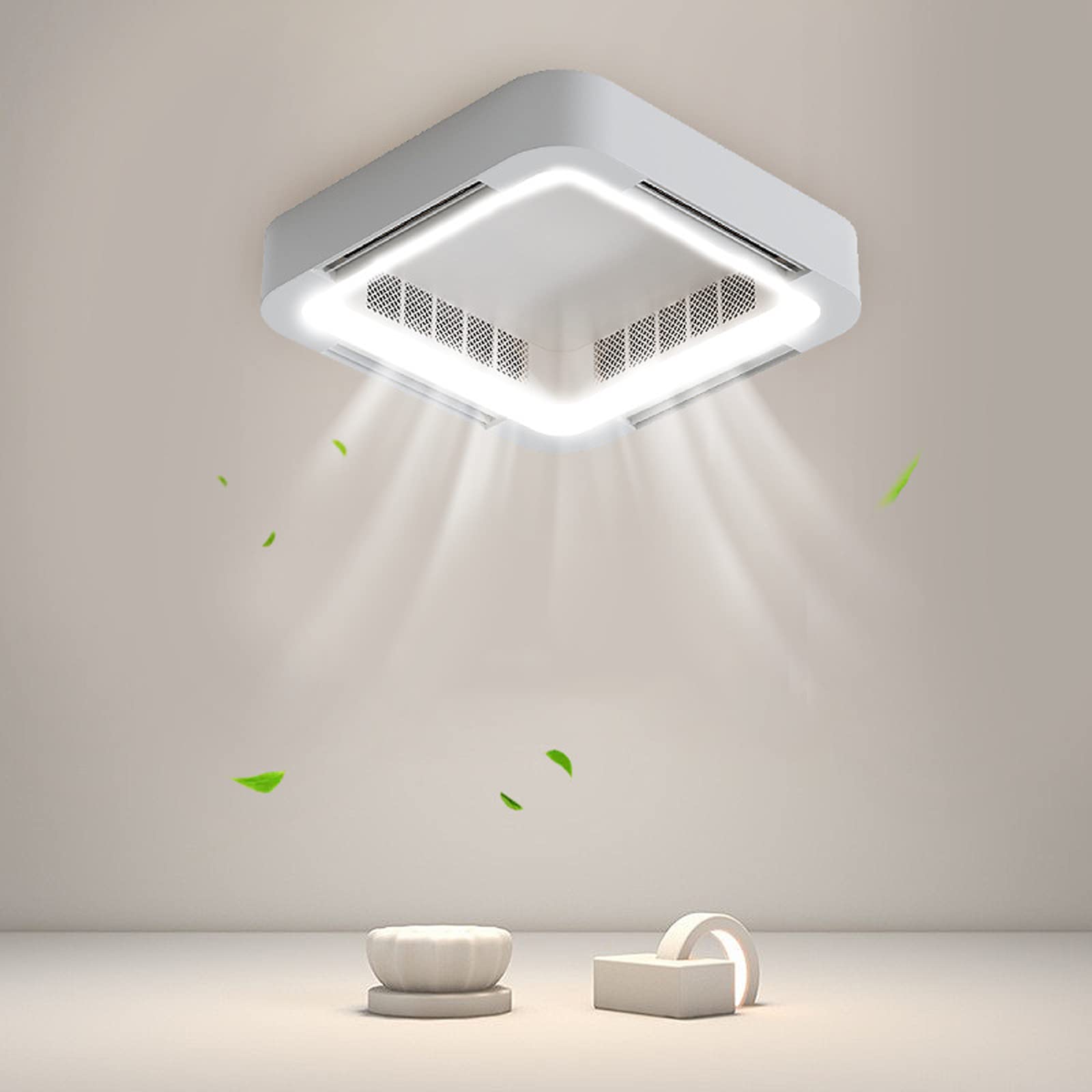 ZRYBH Bladeless Ceiling Fan with Light and Remote Control - 6-Speed Dimming Flush Mount Low Profile Ceiling Fan for Bedroom, Living Room, Kitchen - Modern Quiet Cooling for Home & Office