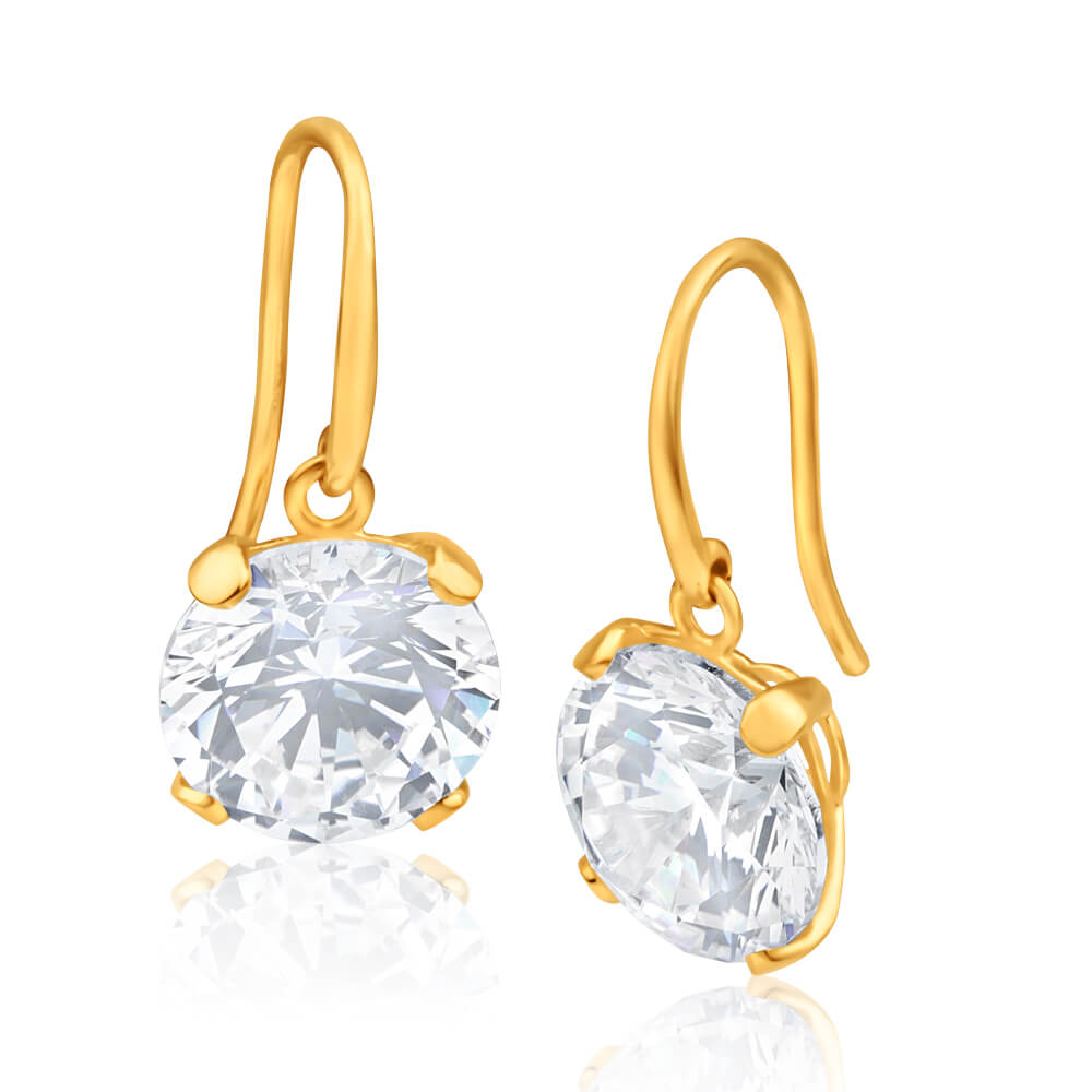 9ct Yellow Gold Cubic Zirconia Drop Earrings for Women - Elegant Dangling Earrings for Wedding, Party & Special Occasions