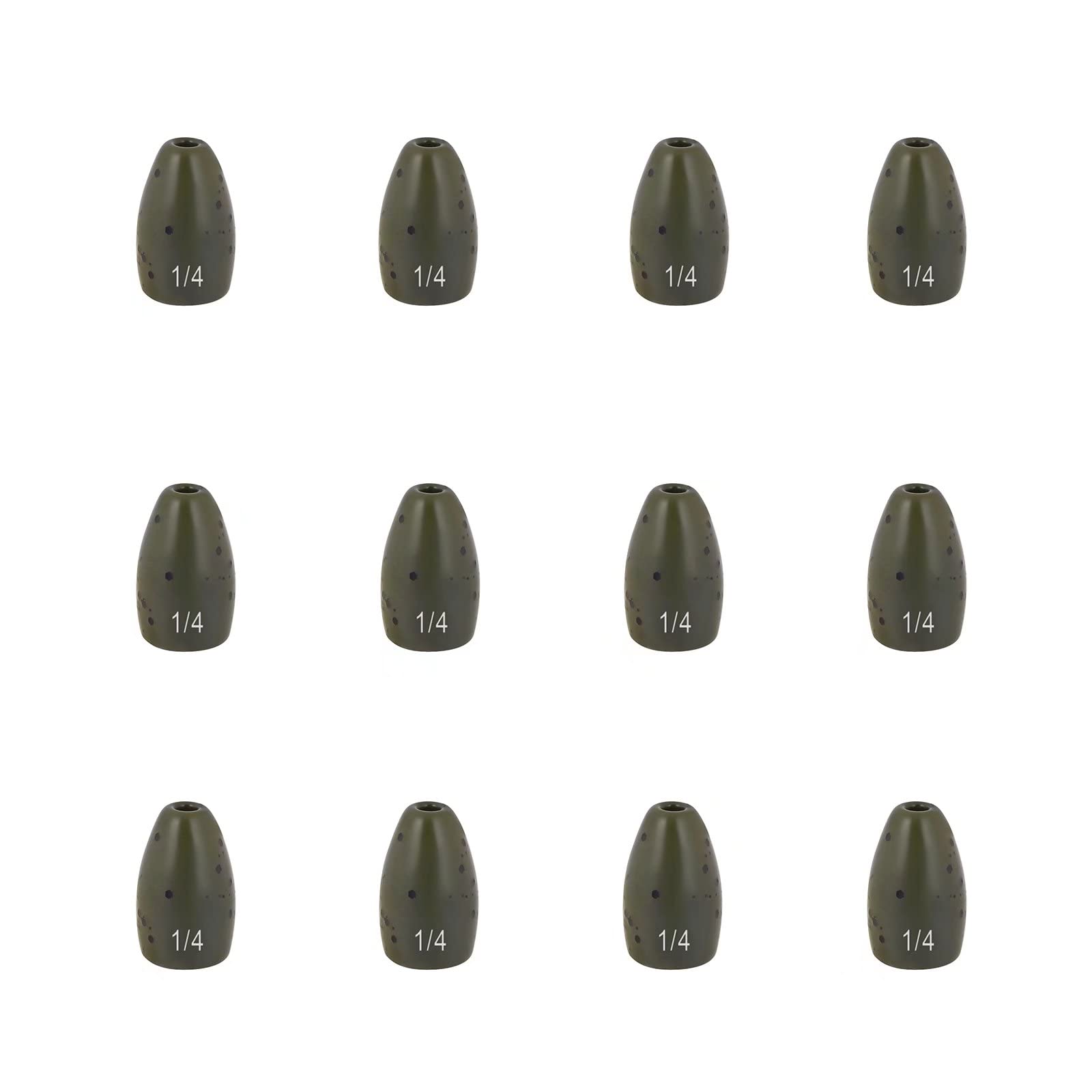 Fishfun 12Pcs Tungsten Flipping Fishing Weights - Engraved Worm Sinkers for Bass Fishing (Multiple Sizes) | Premium Durable Weights for Freshwater & Saltwater Fishing | Ideal for Texas Rig, Carolina Rig & Flipping Techniques