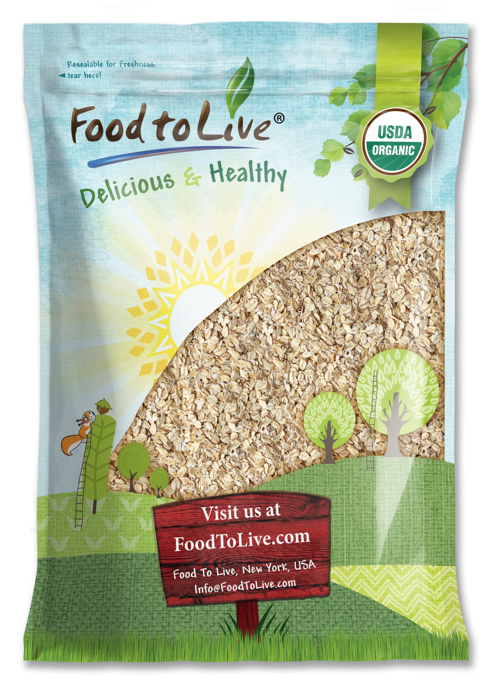 Organic Rolled Oats 5lbs - Old Fashioned Whole Grain, Non-GMO, Raw, Kosher Bulk Oats for Healthy Breakfast, Baking & Overnight Oats - Perfect for Smoothies, Granola & Energy Bars