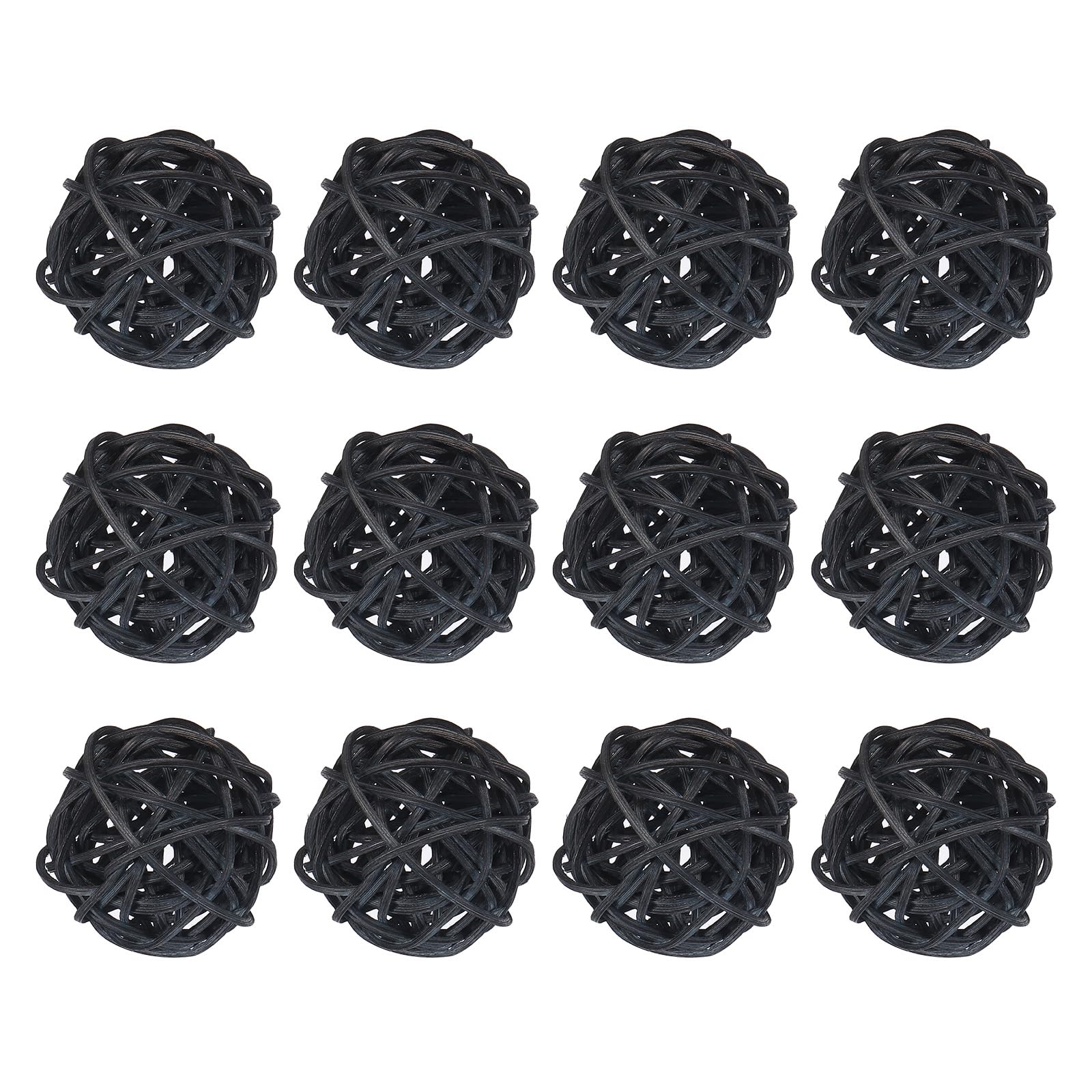 18-Pack Black Wicker Rattan Decorative Balls 2 Inch - Natural Vase Fillers for Wedding Centerpieces, Garden Decor, Hallway Party Arrangements & Home Styling