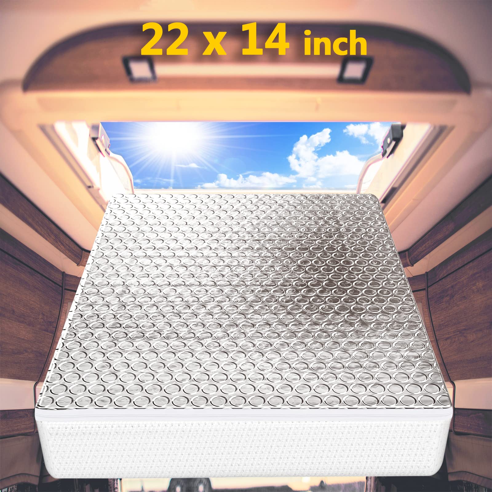 SIKADEER RV Vent Insulator 22x14x3 Inches - Universal Reflective Skylight Cover for Energy Efficiency, Sunroof Shade Fits 14x22 Inch V2 Camper Vents - Perfect for RV, Travel Trailer, and Motorhome Temperature Control