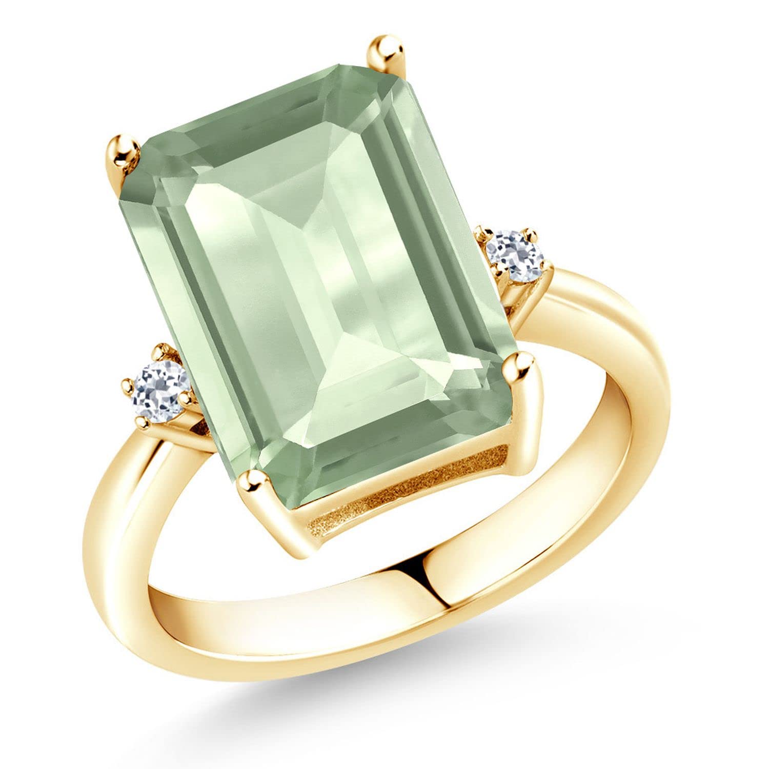 6.68 Ct Octagon Green Prasiolite & White Topaz 18K Yellow Gold Plated Silver Ring for Women - Elegant Gemstone Jewelry Gift for Birthday, Anniversary & Special Occasions