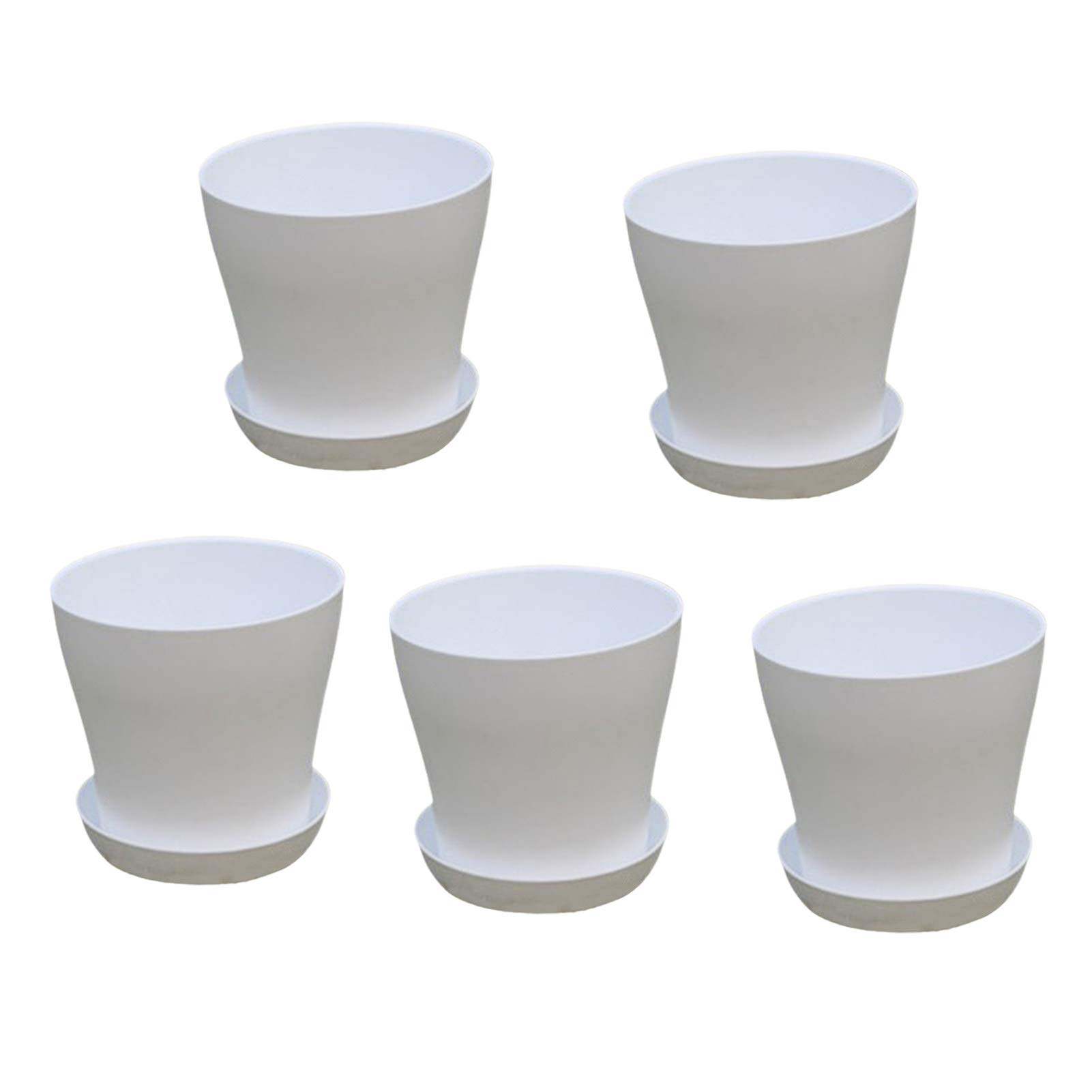 Qiguch66 Small Plant Pots - 5Pcs Odorless Durable PP Flower Pots with Drainage Base for Indoor/Outdoor Plants - White XL (Perfect for Succulents, Herbs & Home Decor)