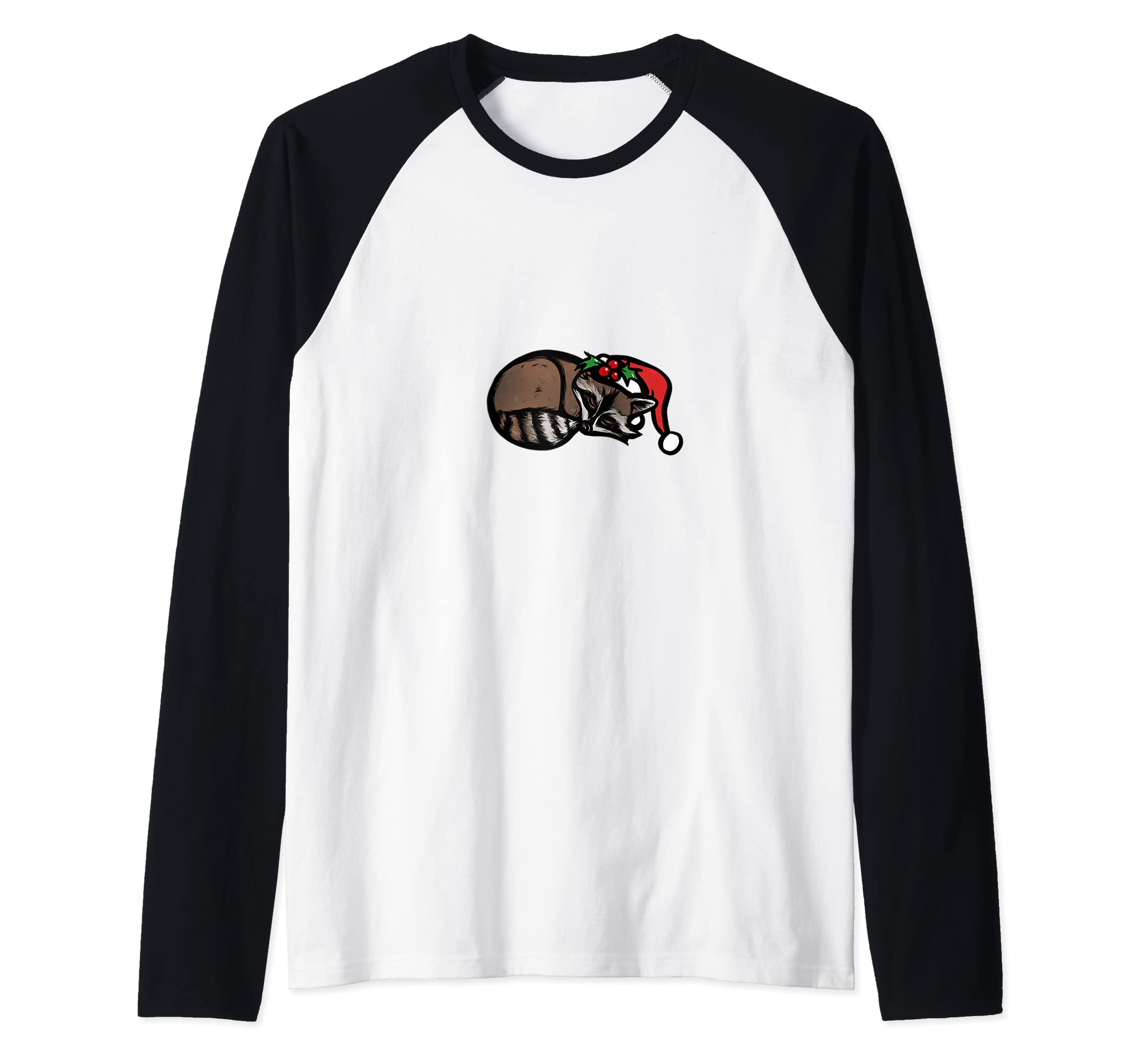 Christmas Raccoon Raglan Baseball Tee - Cute Holiday Graphic Long Sleeve Shirt for Women & Men - Perfect for Xmas Parties, Family Gatherings & Winter Outfits