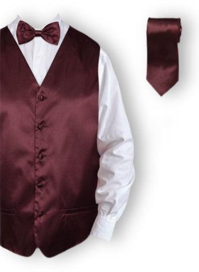 Elegant Wine Red Satin Tuxedo Vest Set for Men - Formal Wedding, Prom, Gala & Black Tie Events