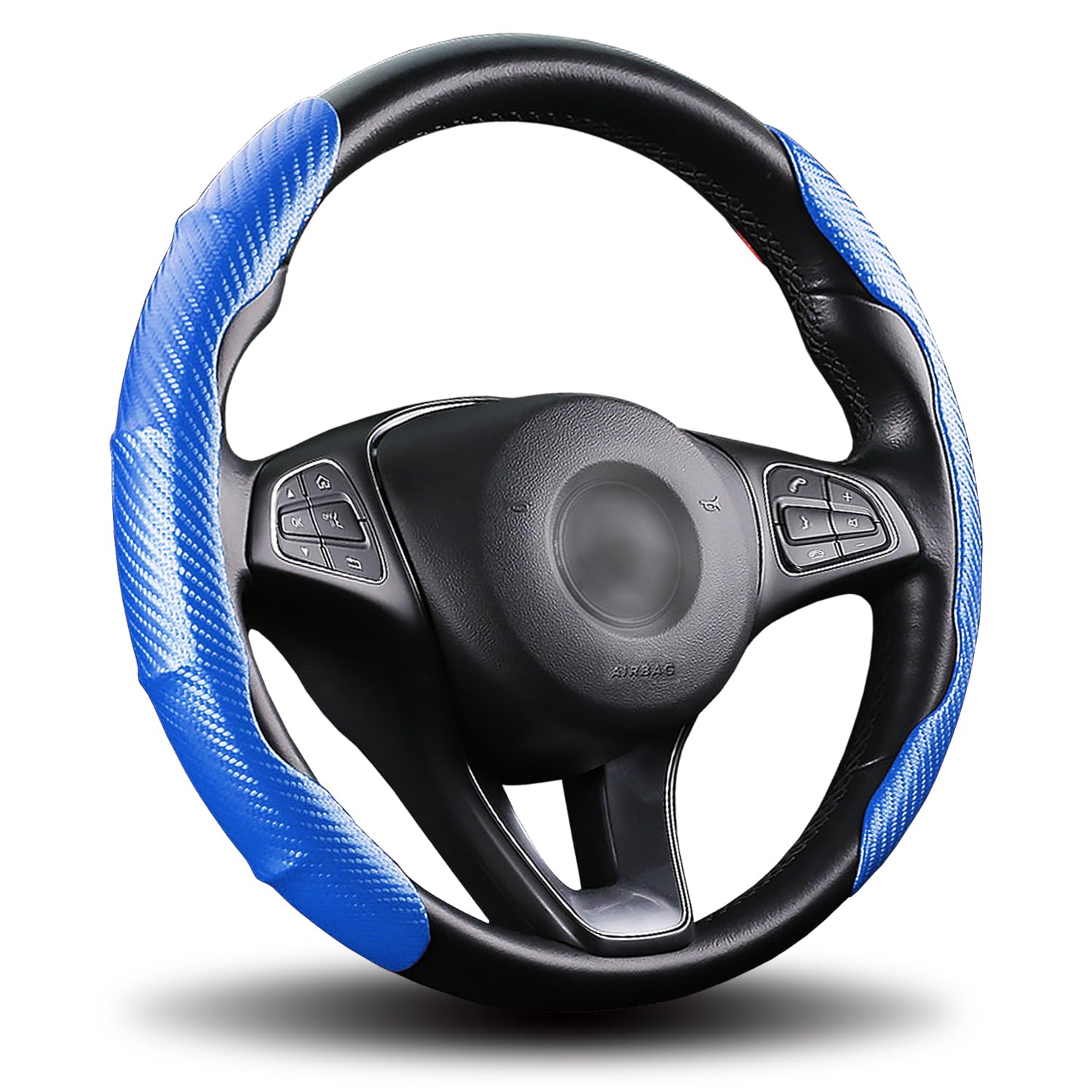 Vacallity Carbon Fiber Steering Wheel Cover - 2-Piece Set, Universal Fit, Non-Slip Grip Protector for Cars (Blue) | Thin & Safe Design for Men & Women | Perfect for Daily Commuting & Long Road Trips
