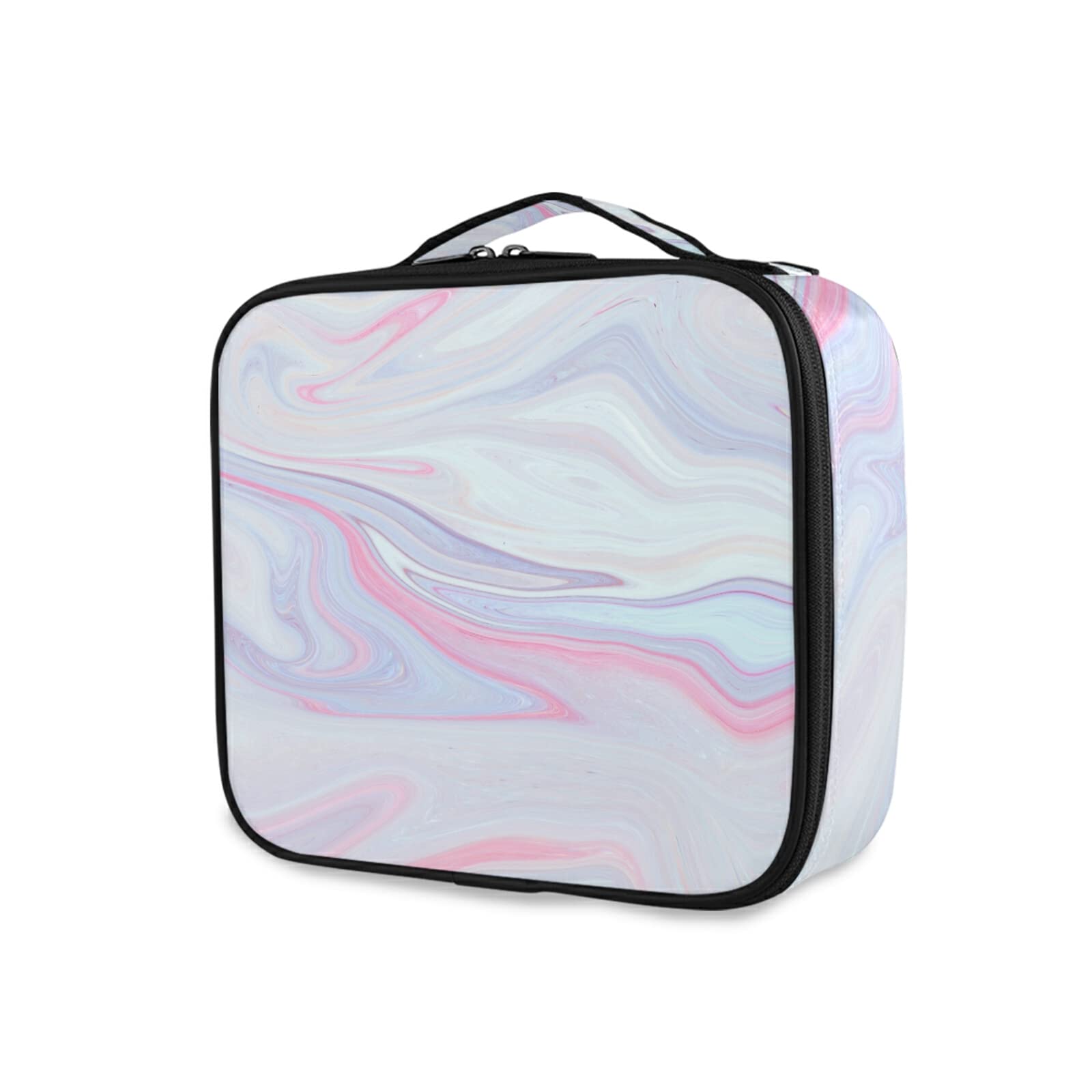 Pink Wave Pattern Cosmetic Bag - Portable Toiletry Organizer with Adjustable Divider for Makeup, Skincare & Brushes | Travel-Friendly Storage Case for Women | Perfect for Travel, Gym & Daily Use