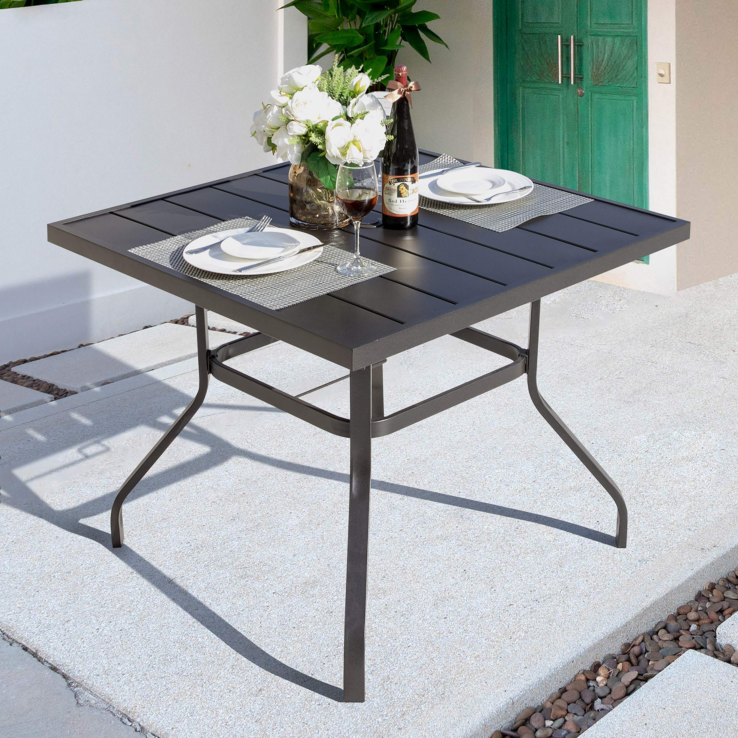 NUU GARDEN 48 Inch Square Outdoor Dining Table - Weather-Resistant Steel Frame Patio Table with 1.57