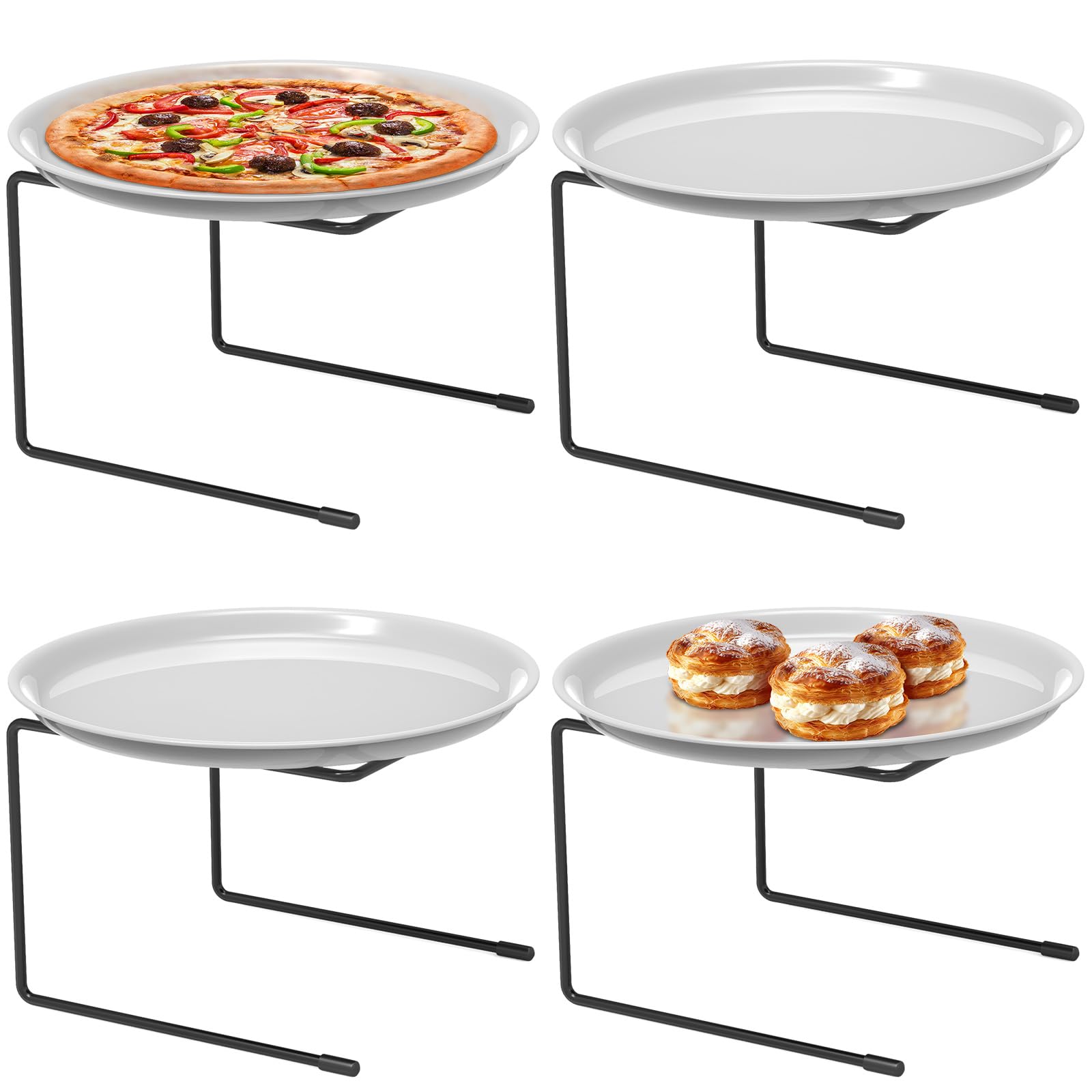 4-Piece Black Metal Pizza Table Stands - Pizza Rack Stand for Restaurants & Serving - Pizza Holder, Pan Riser, Food Platter Tray & Display Rack - Perfect for Pizza Parties, Buffets & Catering Events