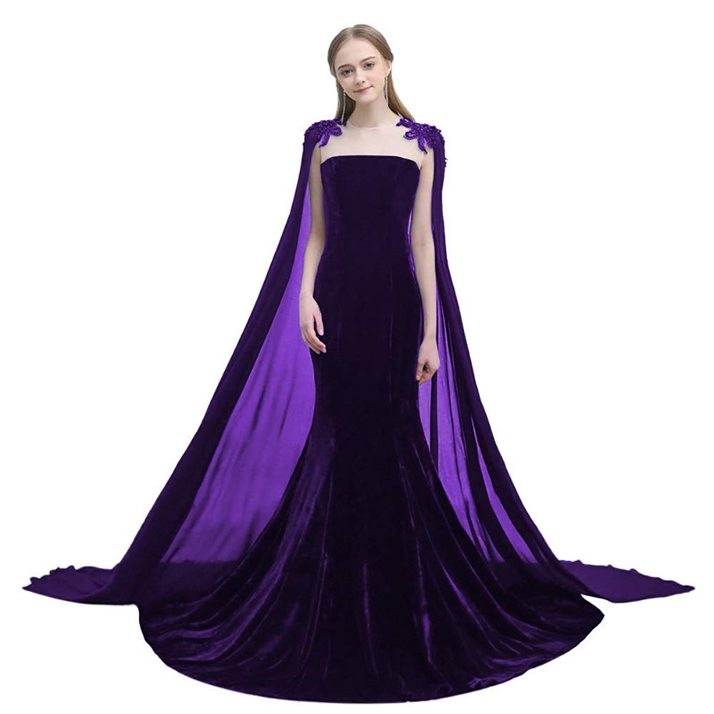 IVYPRECIOUS Velvet Mermaid Evening Dress with Cape - Elegant Arabic Style Gown for Mother of The Bride | Perfect for Weddings, Galas & Formal Occasions