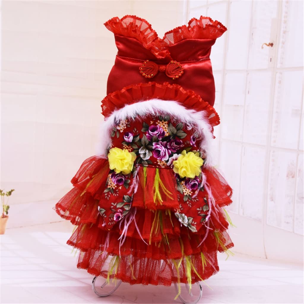 HMKGKJ Chinese New Year Dog Clothes - Winter Dog Dress Tang Suit Cheongsam Costume for Puppies | Spring Festival Pet Outfit | Warm & Stylish Dog Apparel for Holidays, Parties & Family Gatherings