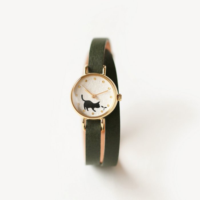 Japanese Handmade Women's Wristwatch - Cat & Seed Leaf Design | Elegant Fashion Accessory for Daily Wear, Office & Special Occasions