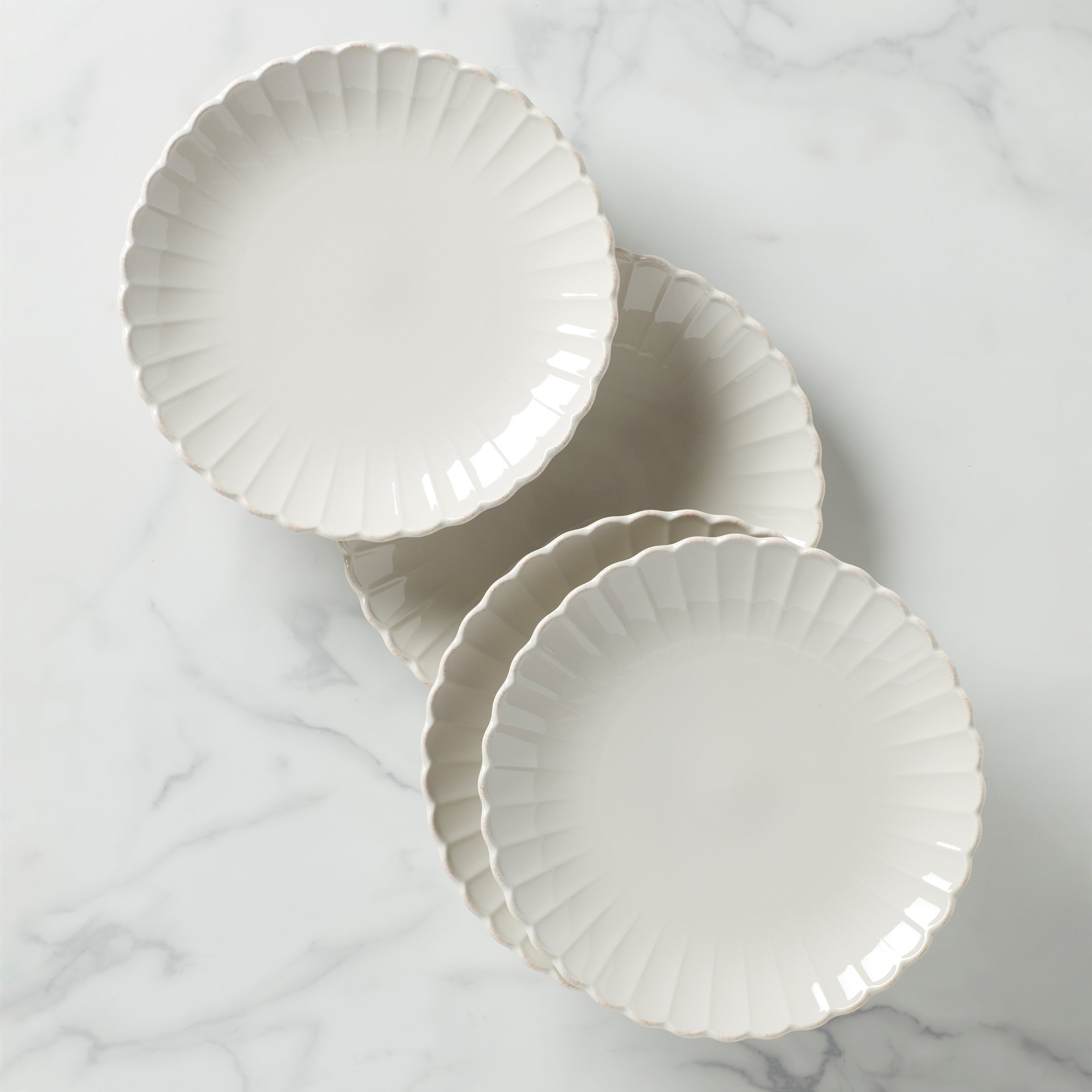 Elegant French Perle Scallop Dinner Plates Set of 4 - Premium Porcelain Dishware for Formal Dining, Wedding & Holiday Entertaining